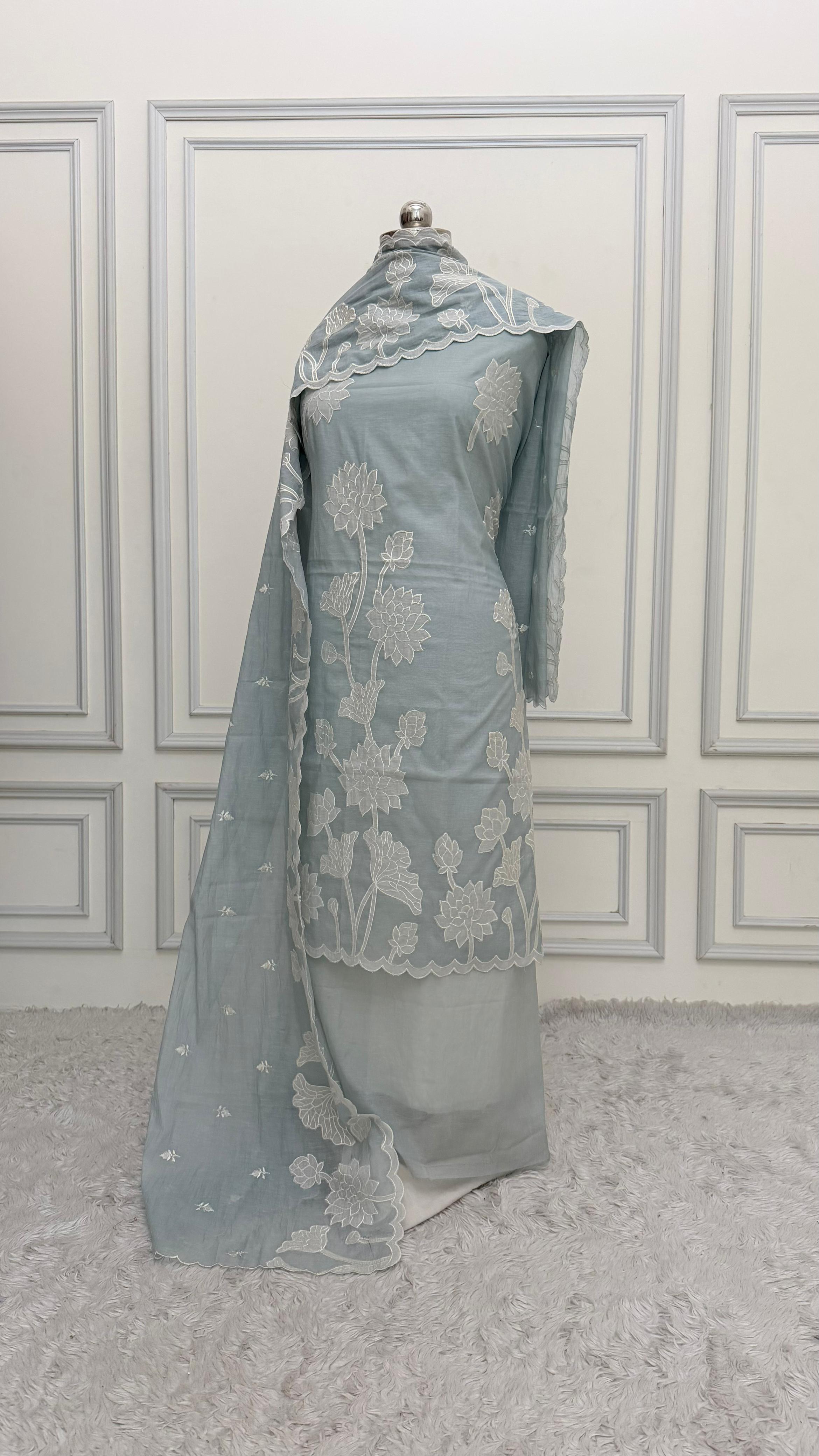 GREY COTTON MUL 3 PIECE SUIT