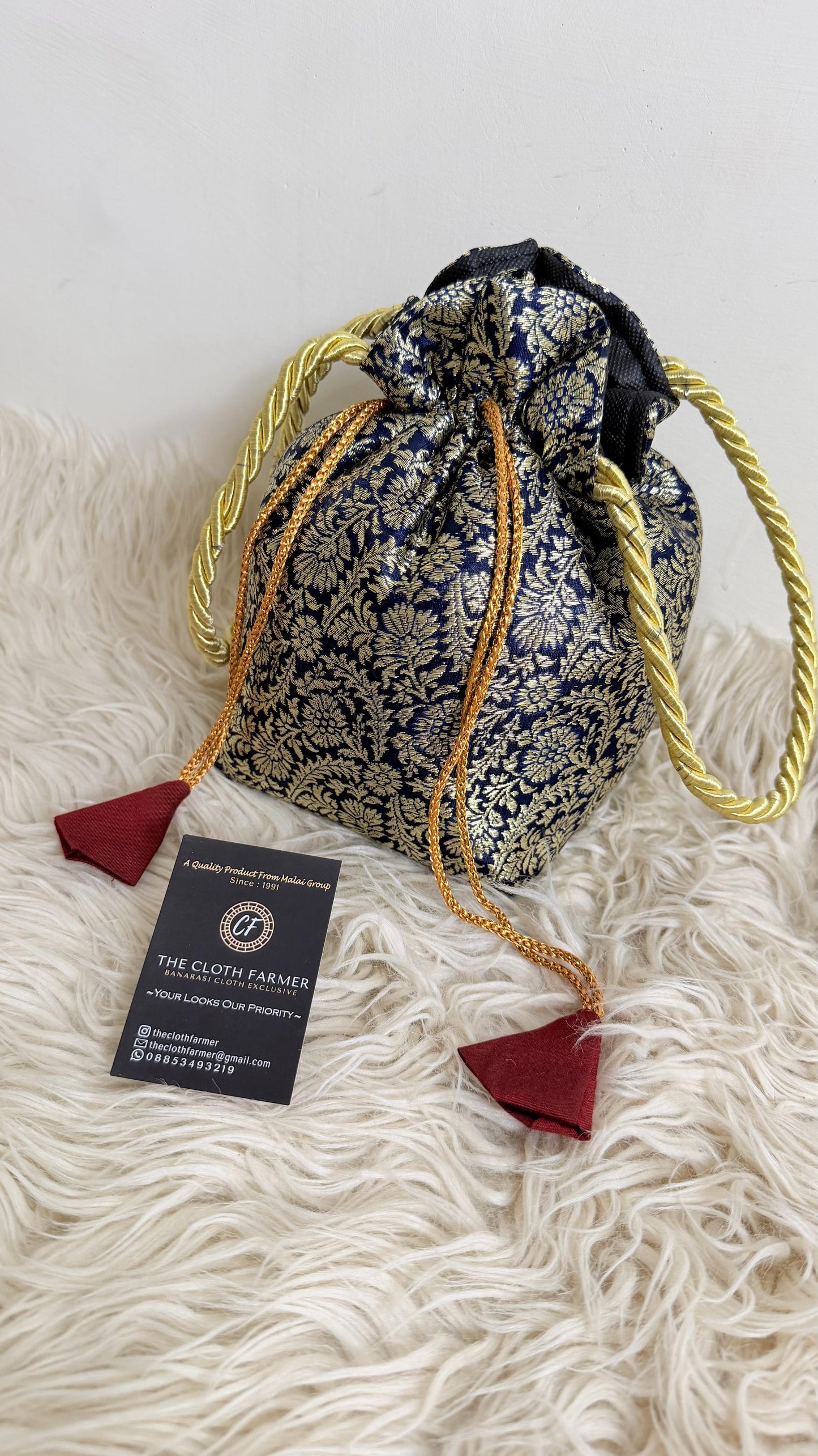 ROYAL BLUE COLOR BANARASI KIMKHAB POTLI