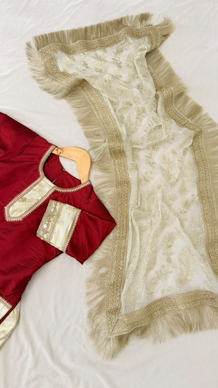 maroon kimkhab gharara for little princess