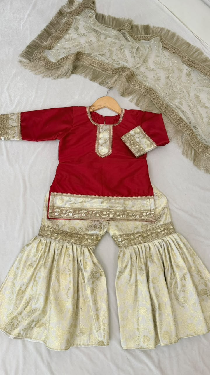 Red kimkhab gharara for little princess