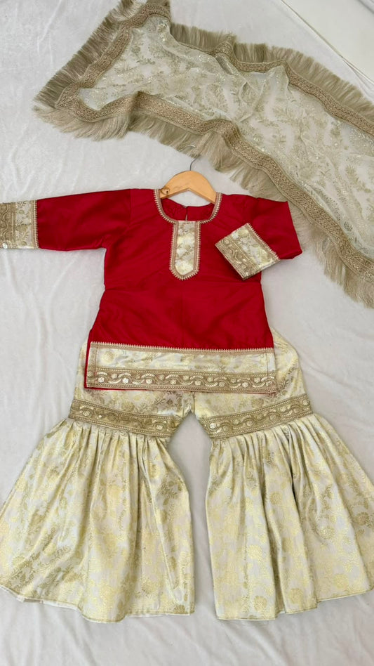 Red kimkhab gharara for little princess