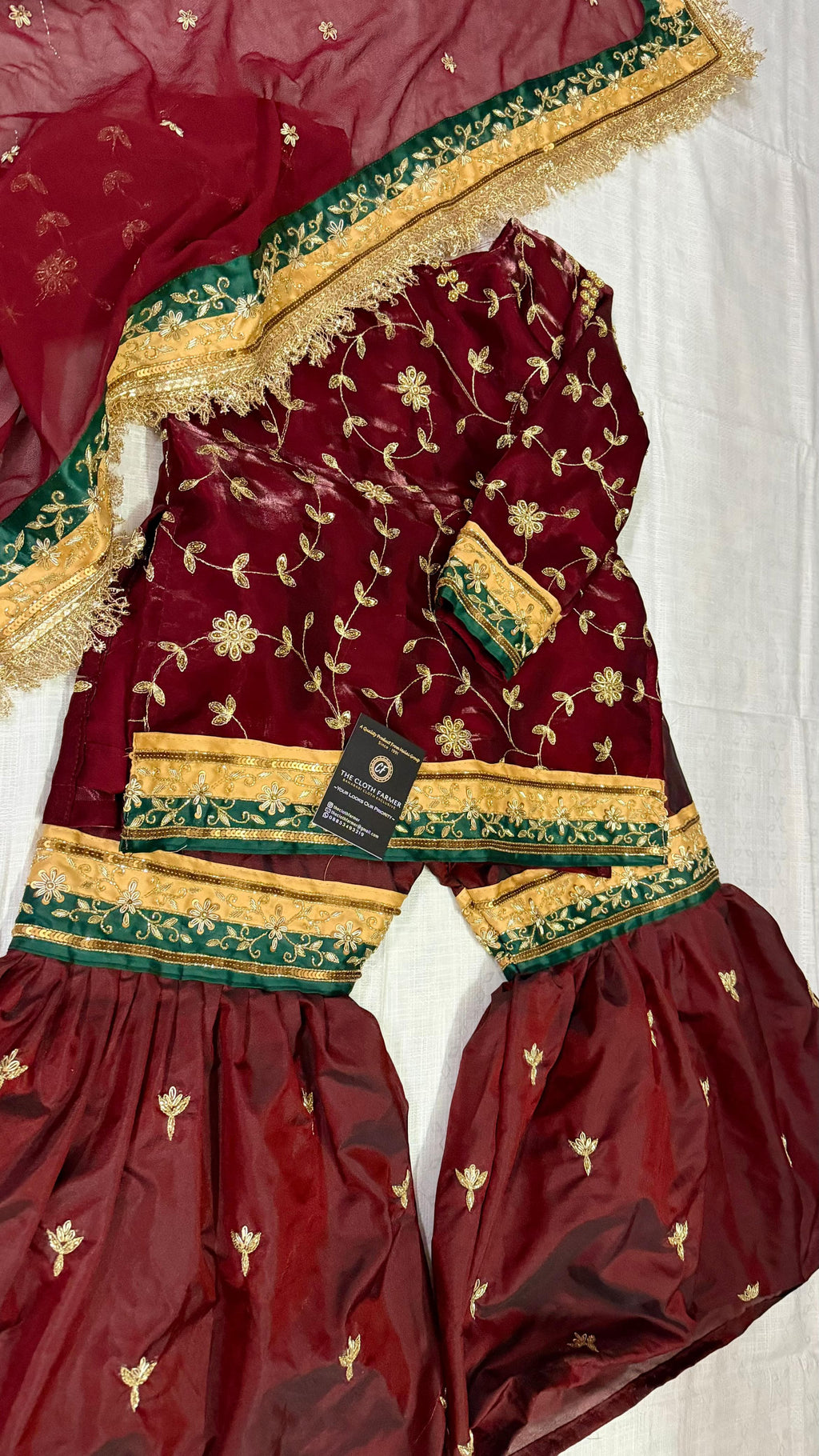 Dark blood maroon handwork gharara