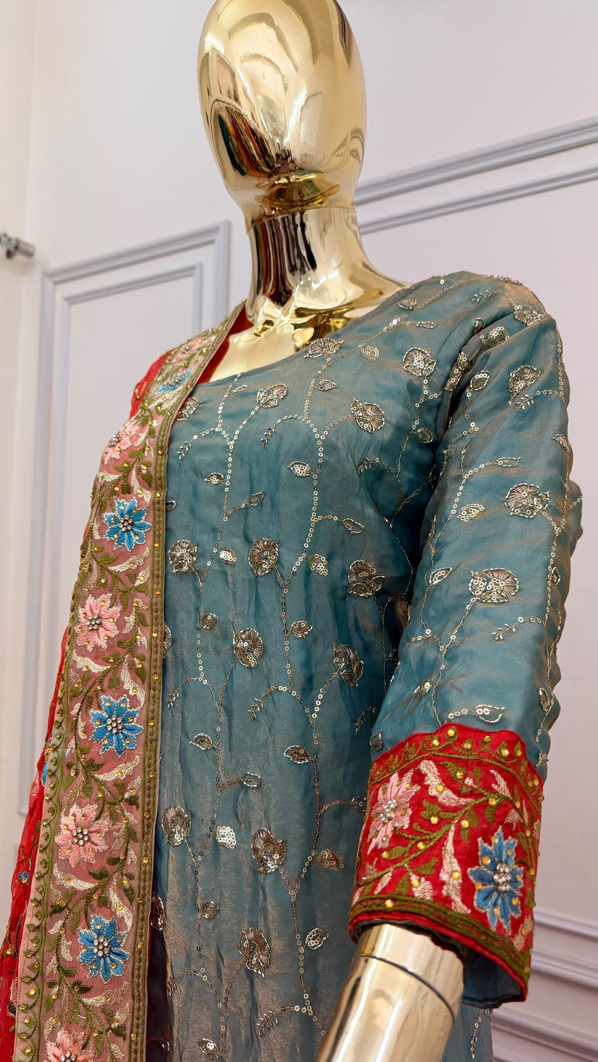 SKY MAROON RESHAM EMBROIDERY GHARARA