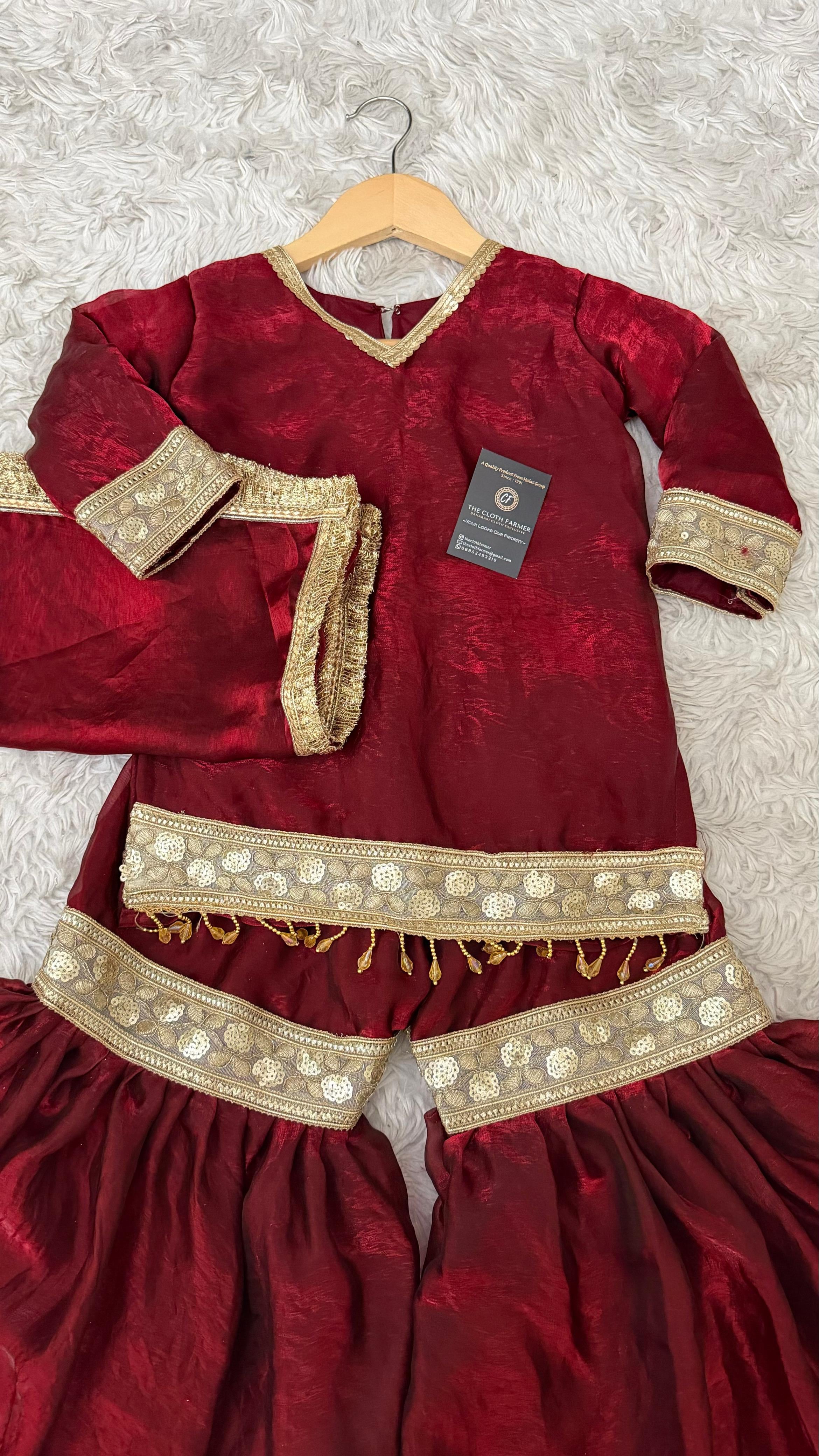 DARK REDDISH MAROON SHADE LITTLE PRINCESS GHARARA