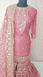 Onion shade Jaal Pattern Embroidered Gharara