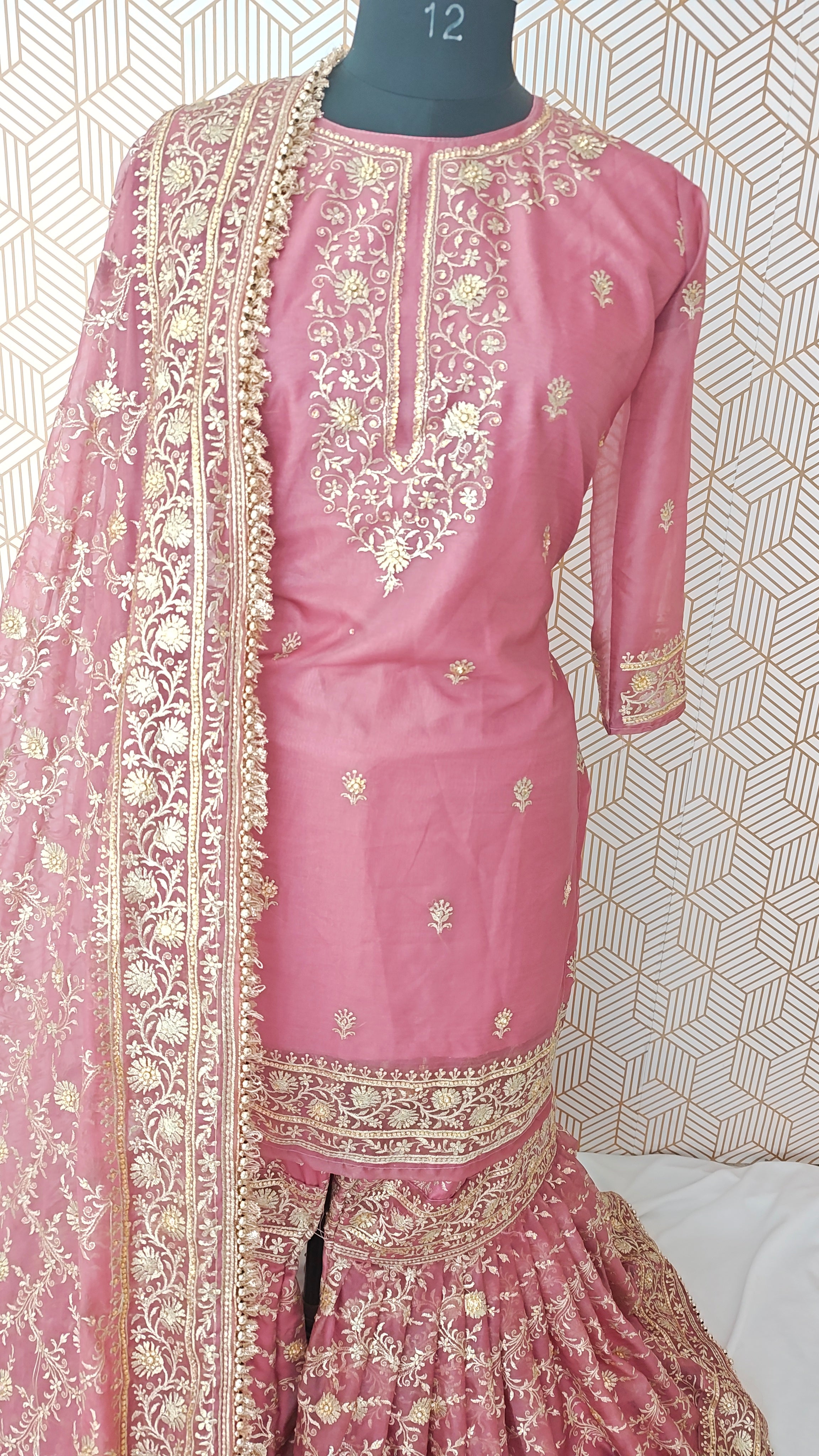 Onion shade Jaal Pattern Embroidered Gharara