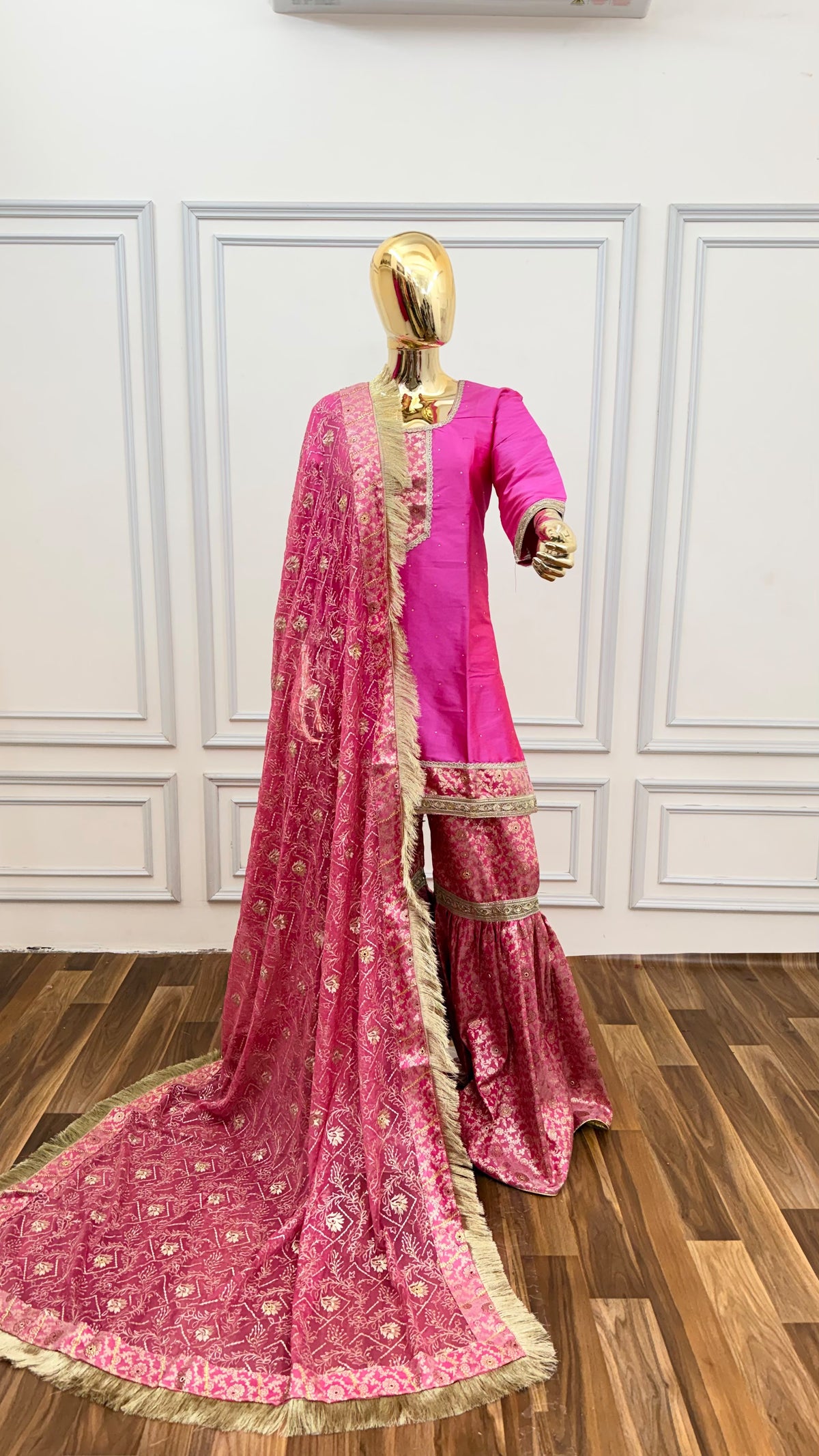 PASTLE PINK PLAN TOP KIMKHAB GHARARA