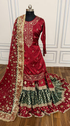 Blood maroon and green contrast farshi