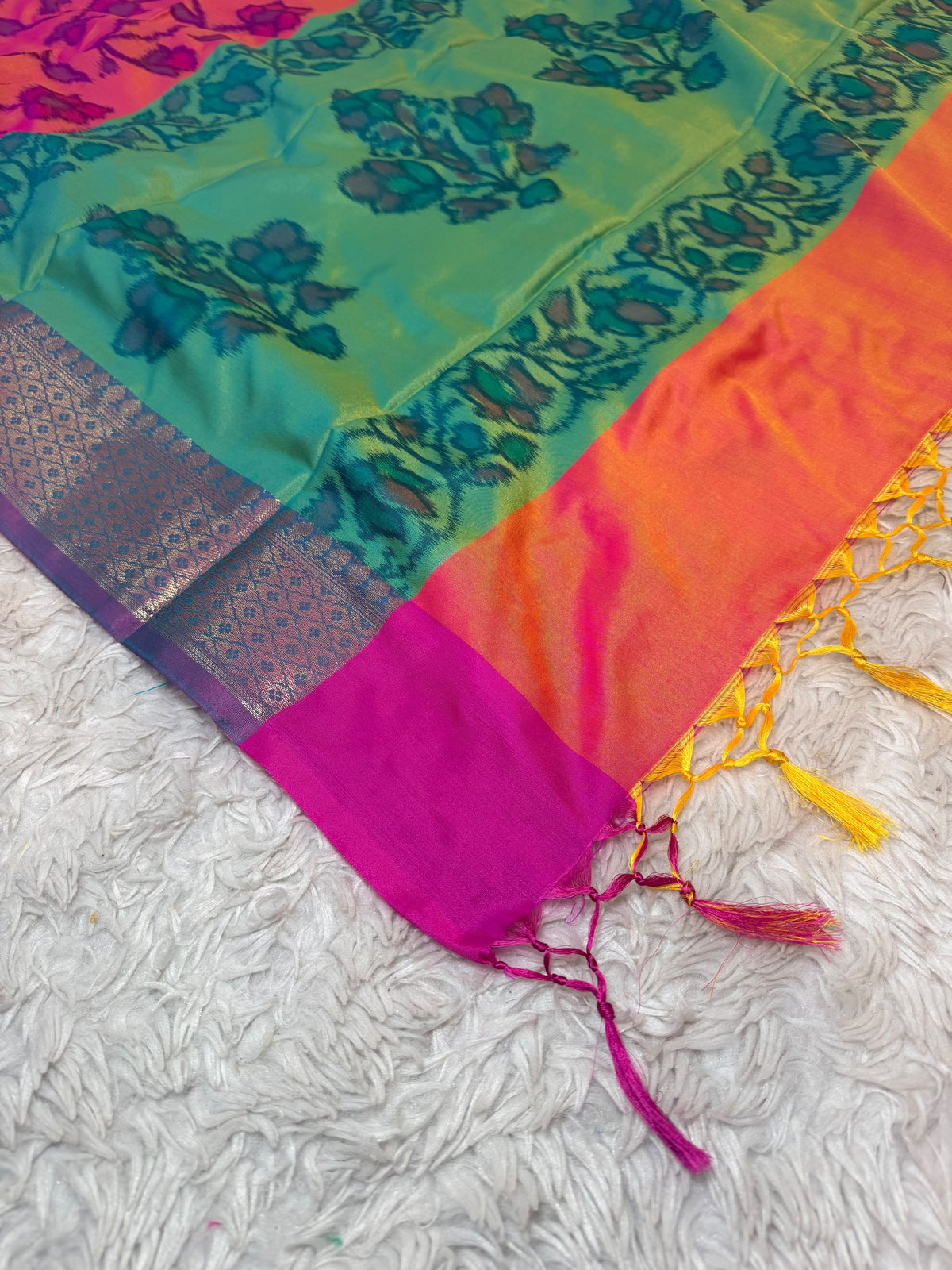 PINKISH PEACH IKAT PRINT SAREE