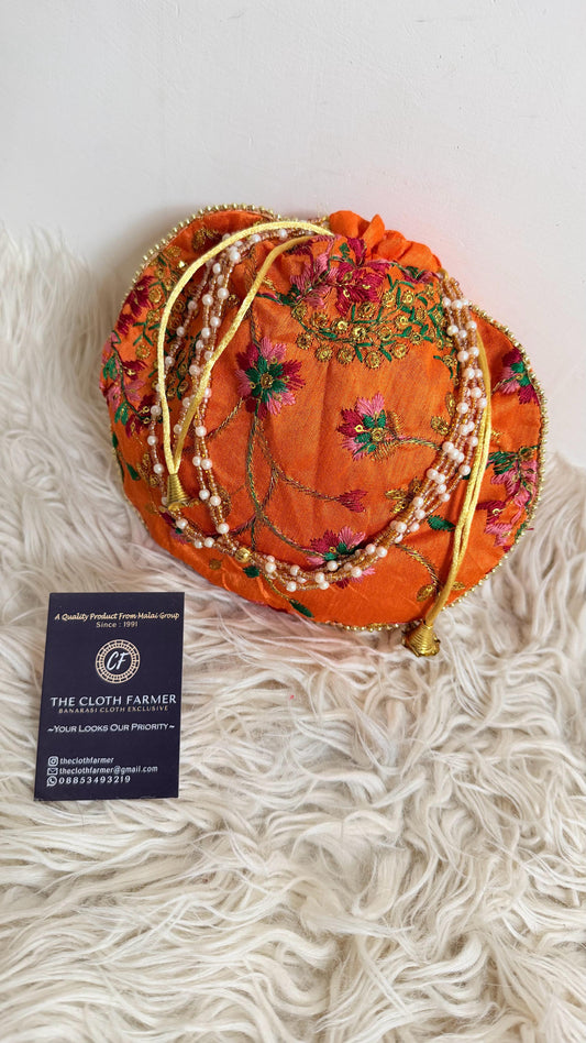 ORANGE COLOR BANARASI EMBROIDED POTLI