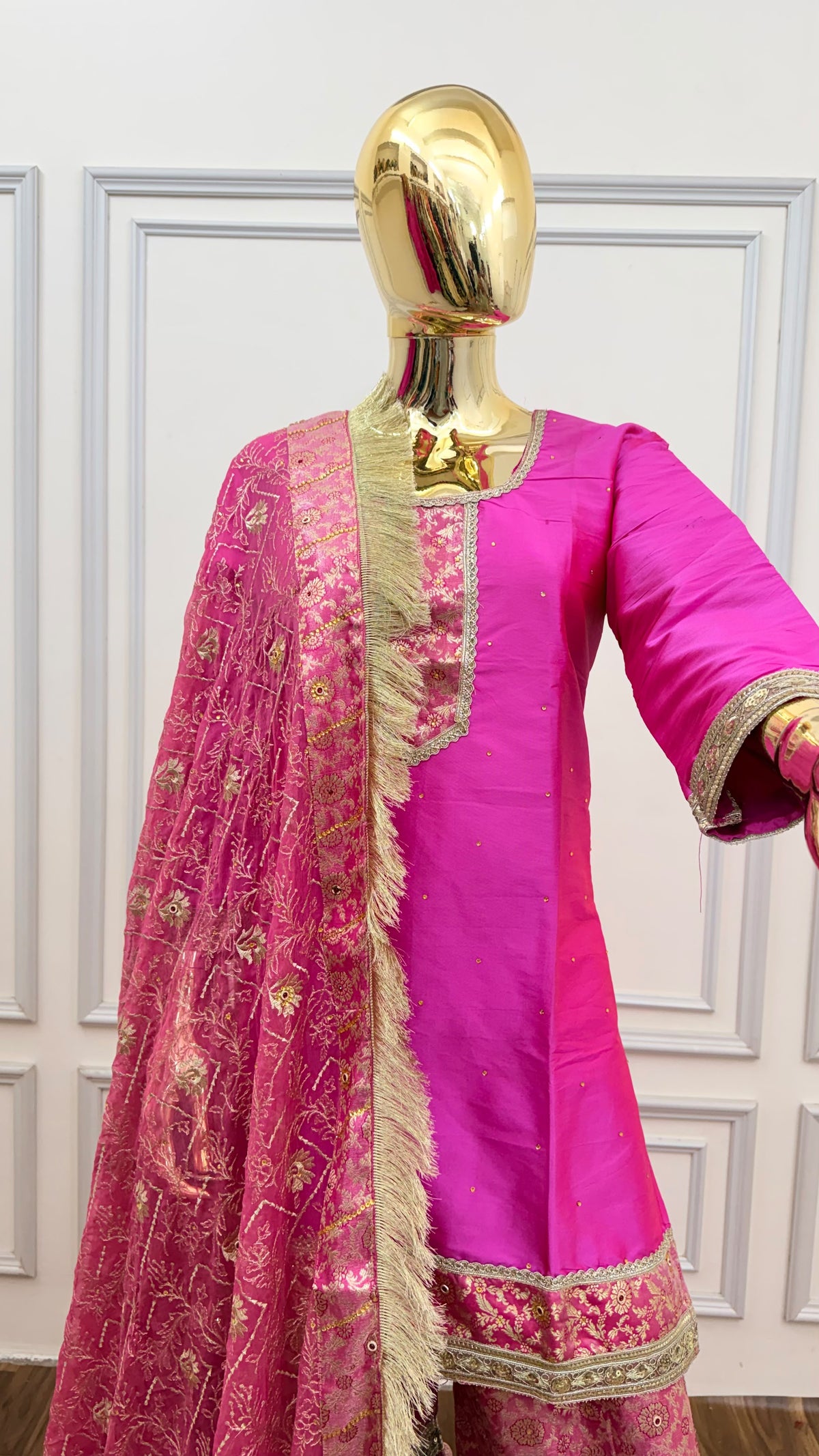 PASTLE PINK PLAN TOP KIMKHAB GHARARA