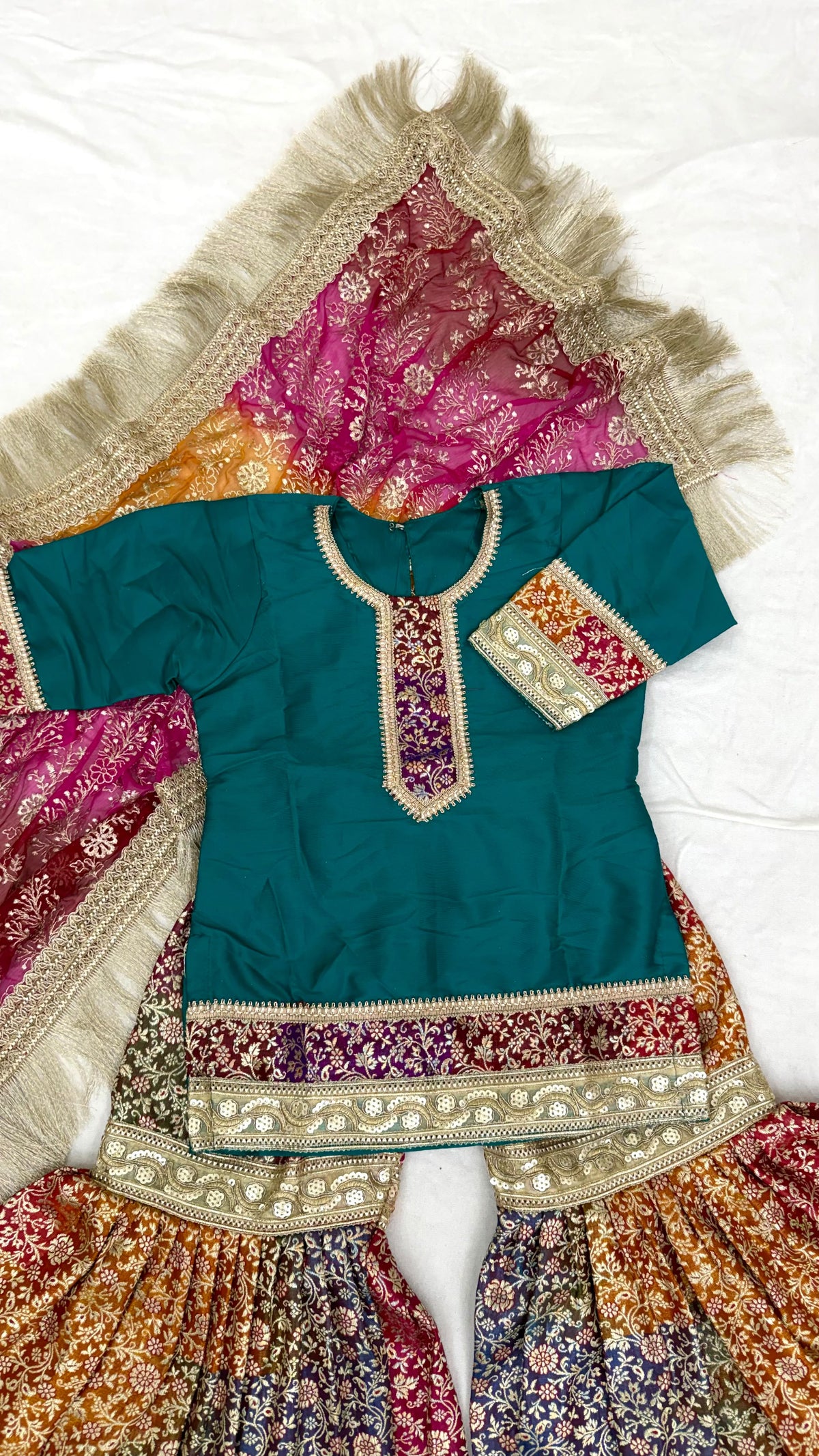 RAMA GREEN TOP RAINBOW GHARARA