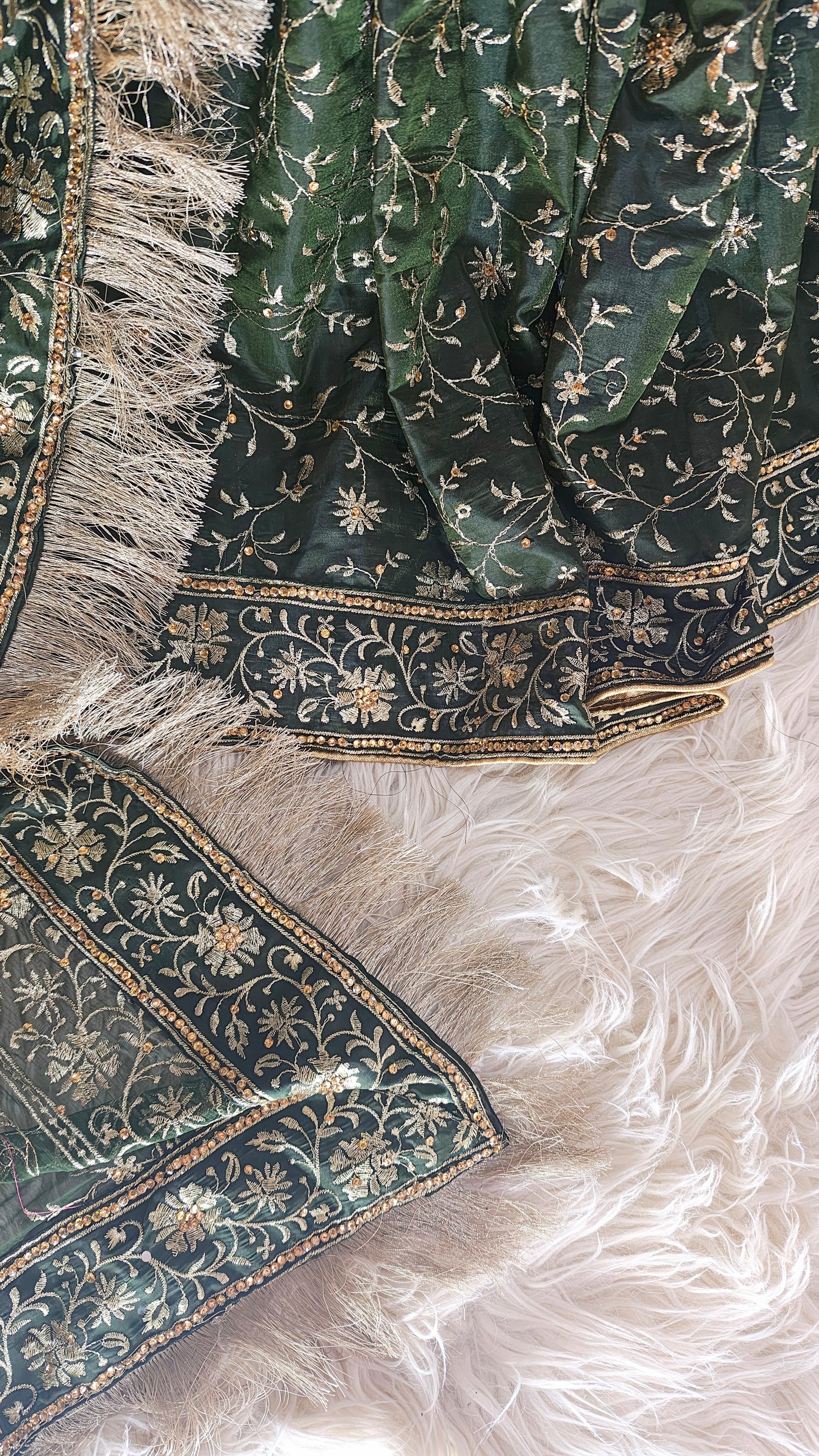 Dark Mehandi green Embroidered Gharara with Viscose silk base