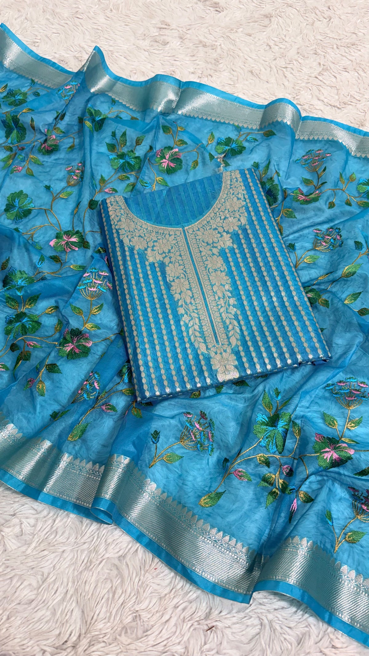 DEEP CYAN BLUE EMBROIDERED SUIT