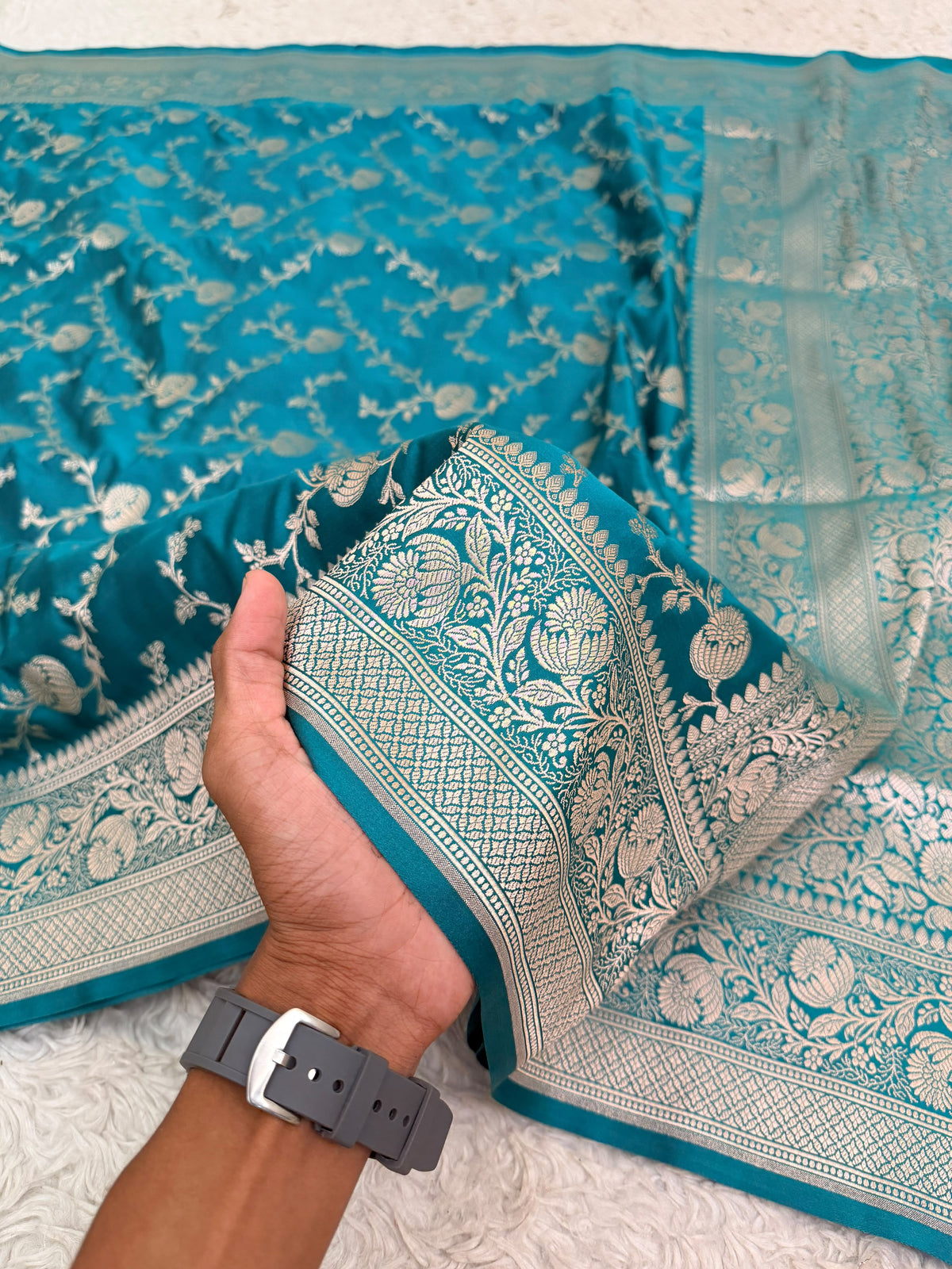 TEAL MASHRU KATAAN SILK SAREE