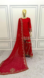 GLOWY RED GIRLISH GHARARA