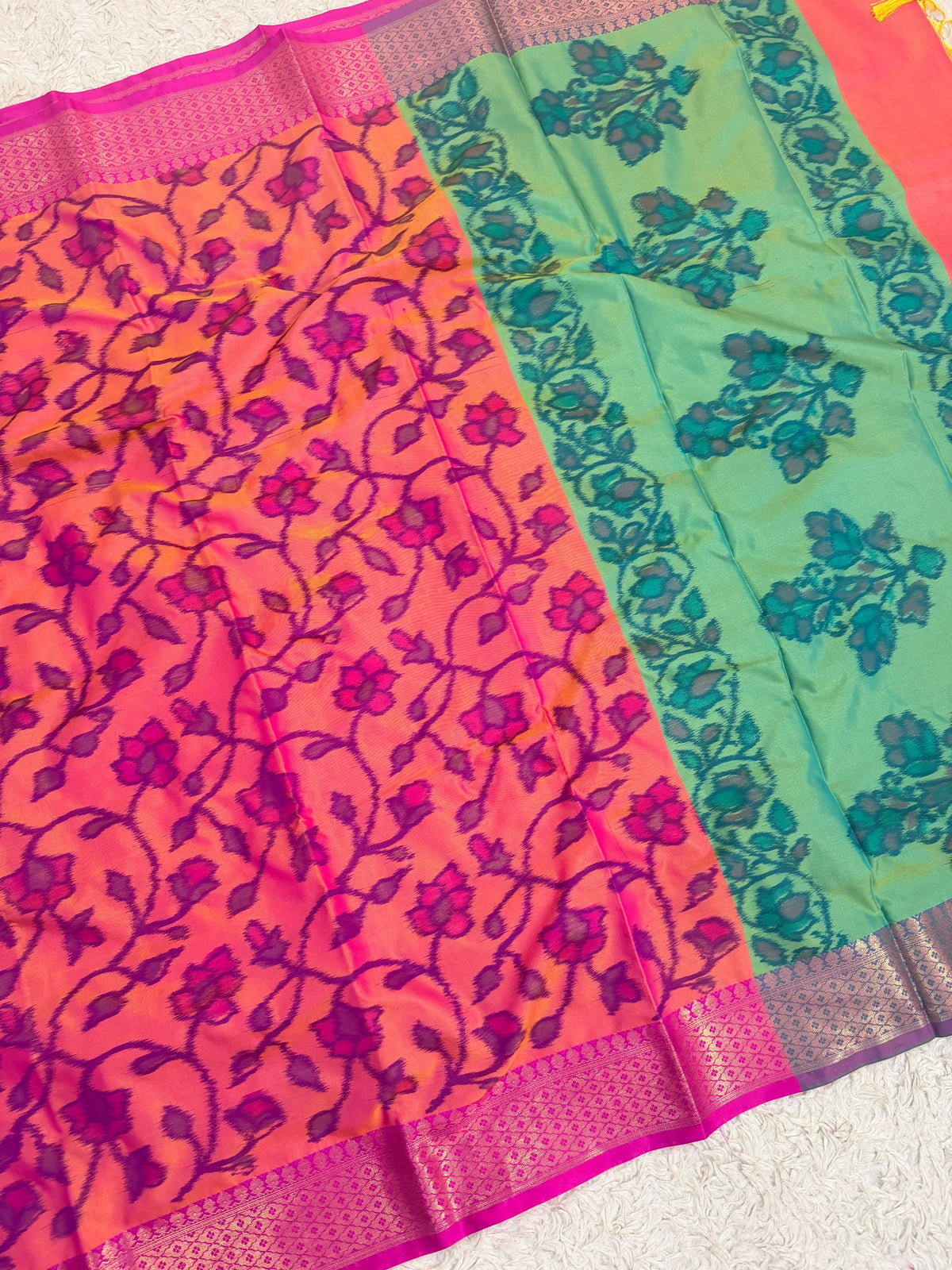PINKISH PEACH IKAT PRINT SAREE