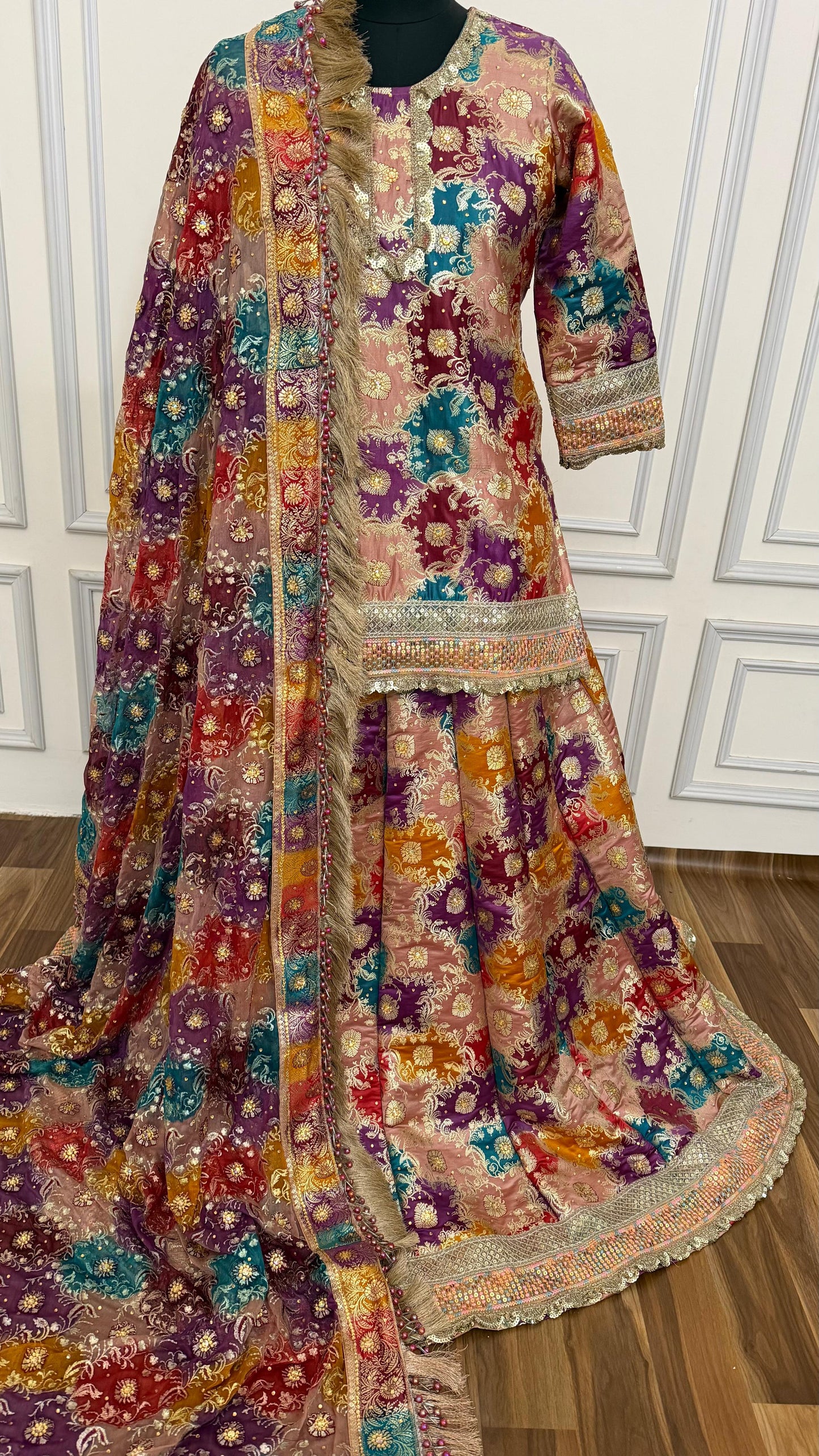 BANARASI CHATRAPATI GHARARA KATAN SILK BASED lahenga