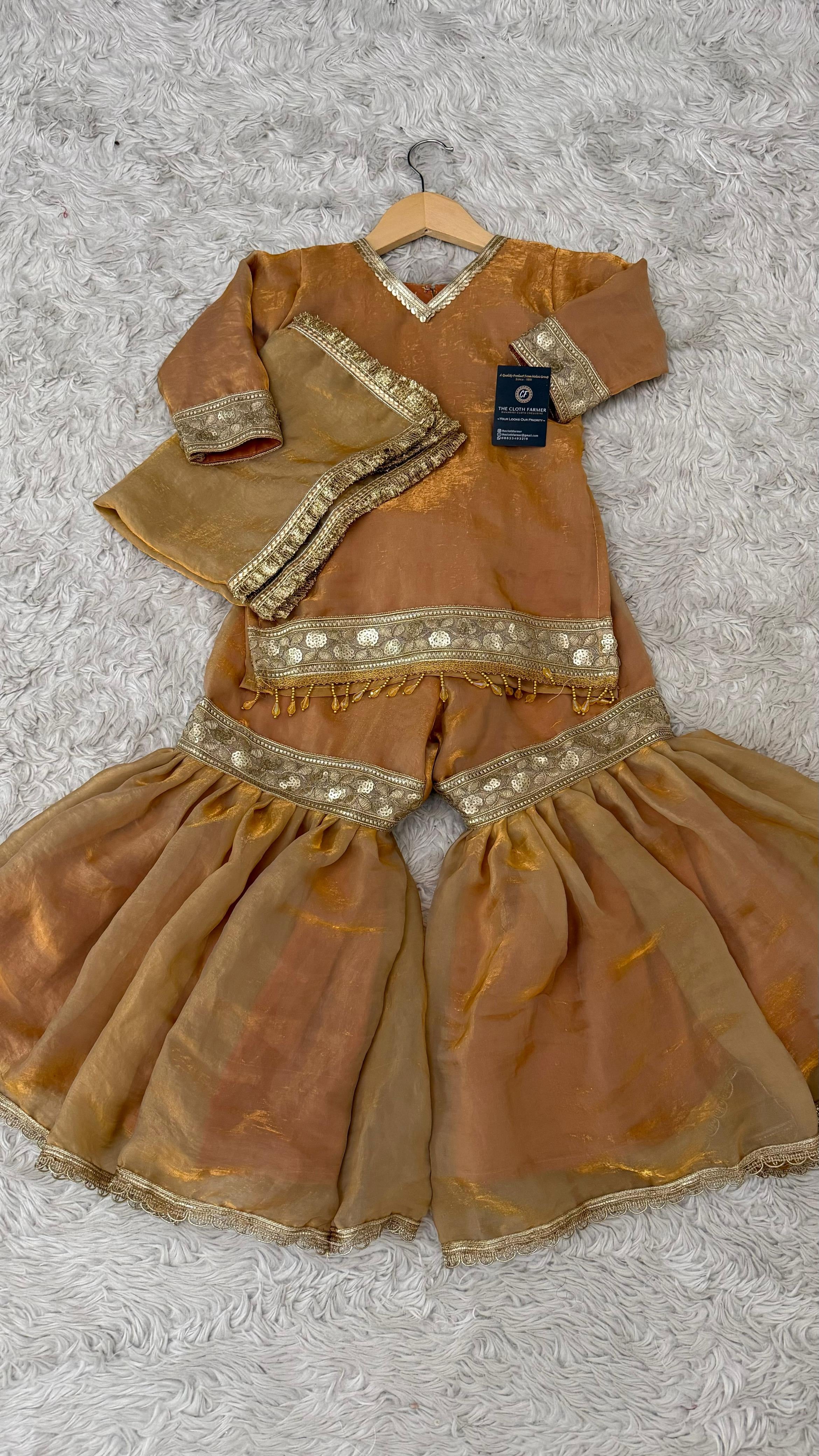 PEACH GOLD SHADE LITTLE PRINCESS GHARARA