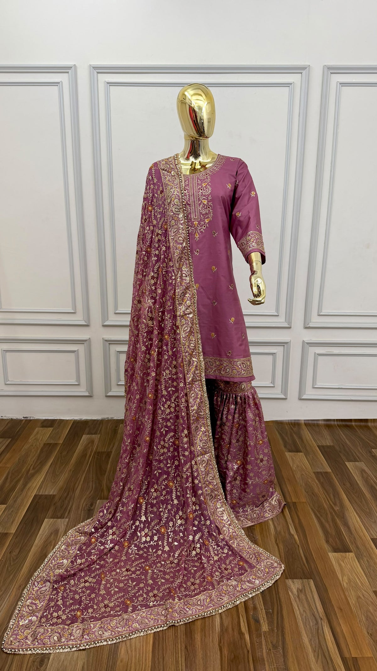BRIGHT ORCHID HEAVY KUNDAN GHARARA