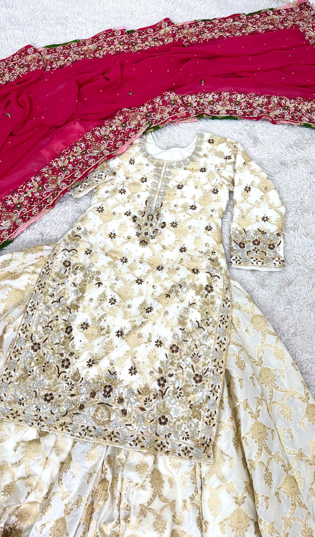 BLENDED KATAAN SILK MULTI COLOR HAND WORK FARSHI SHARARA