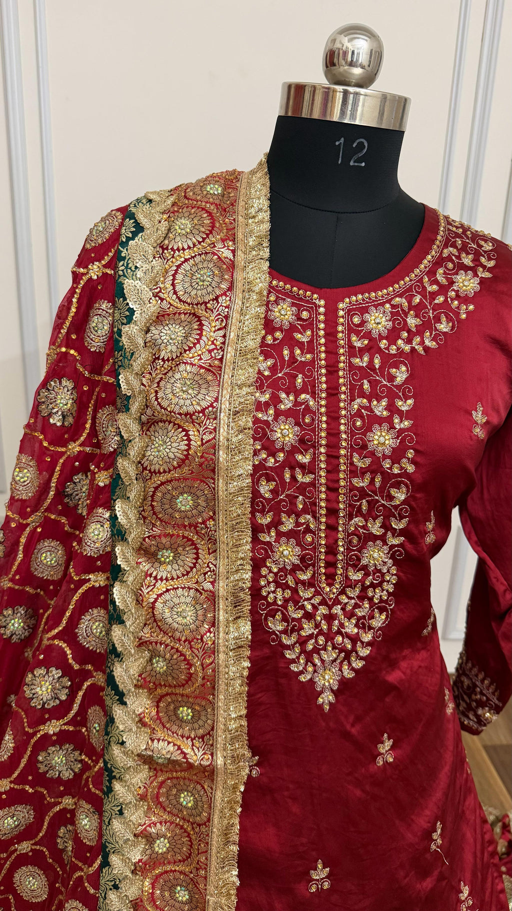 Blood maroon and green contrast farshi