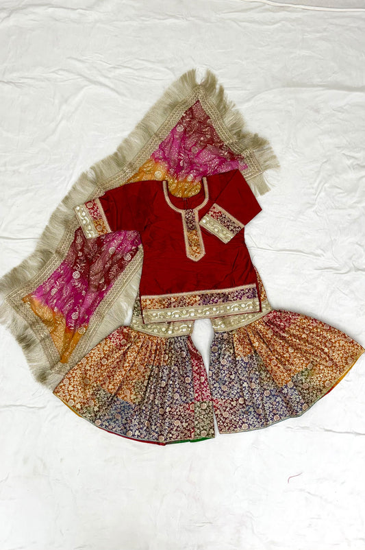 MAROON TOP RAINBOW GHARARA