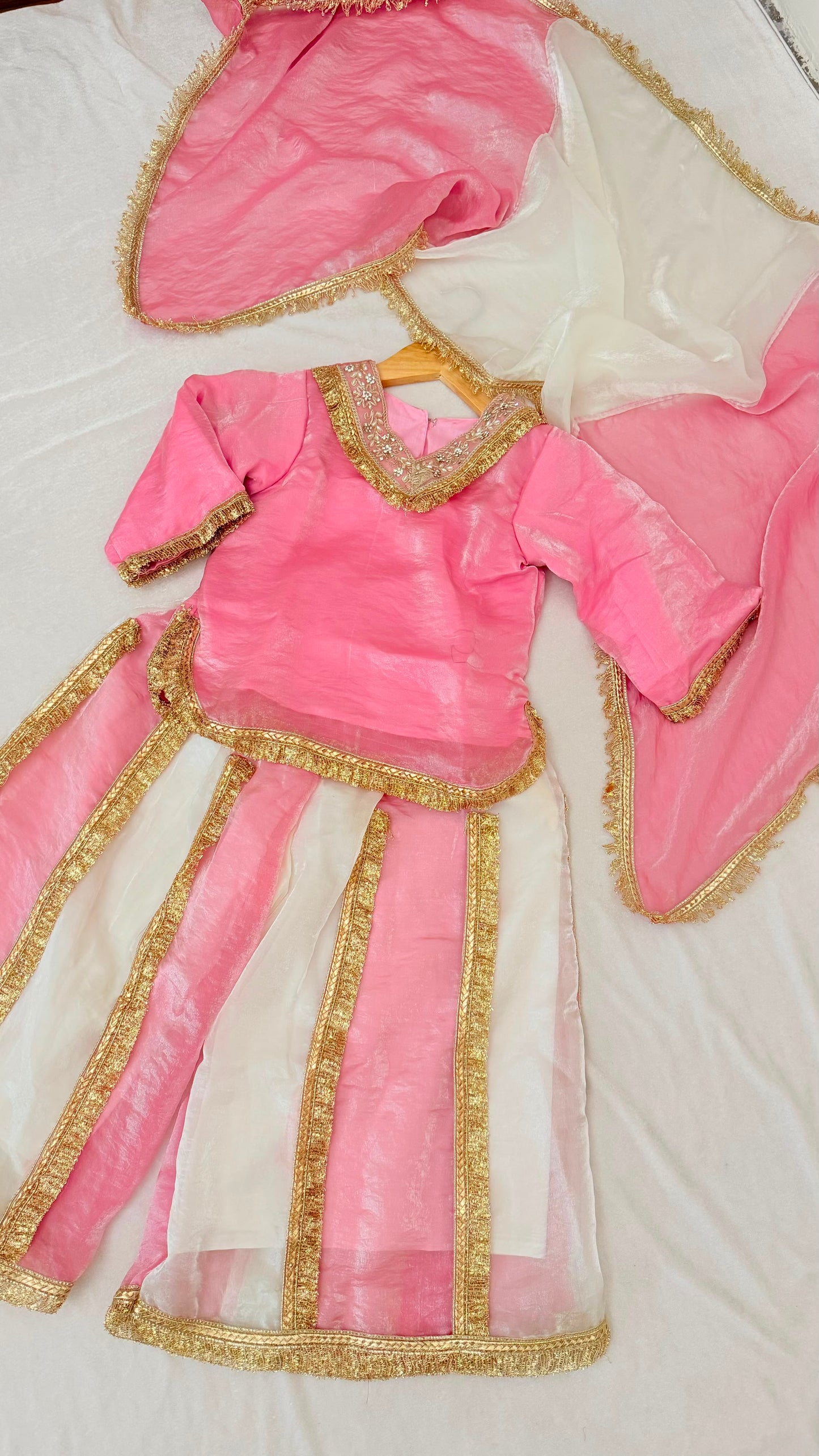 Italian shimmer silk based white strawberry color sharara