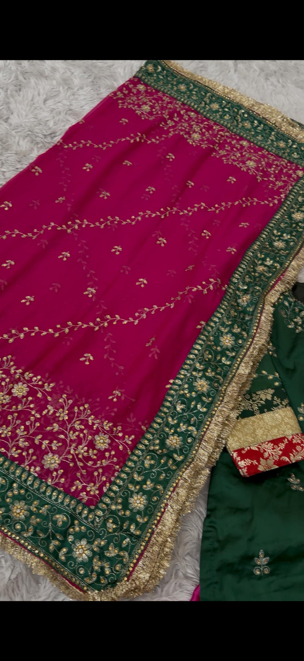 Contrast Embroidery Gharara 2 On Italian shimmer Silk Fabric
