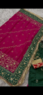 Contrast Embroidery Gharara 2 On Italian shimmer Silk Fabric