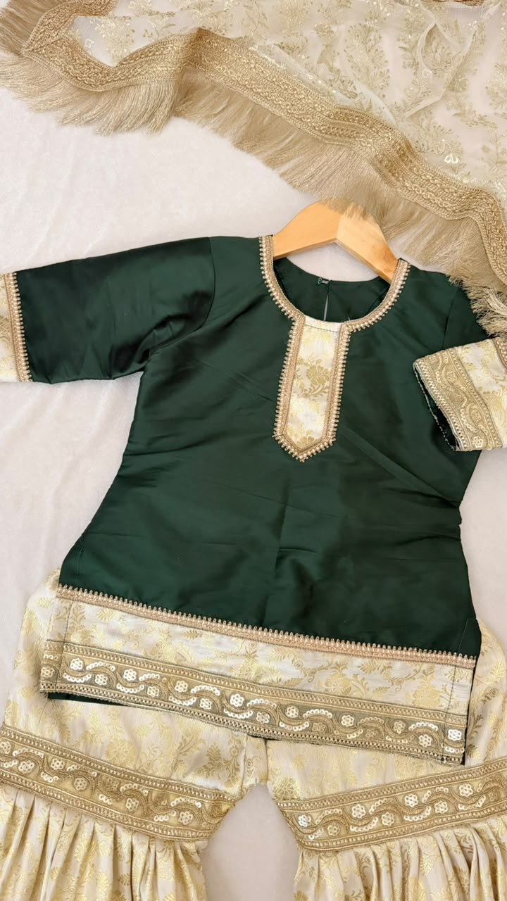 Bottle green kimkhab gharara for little princess
