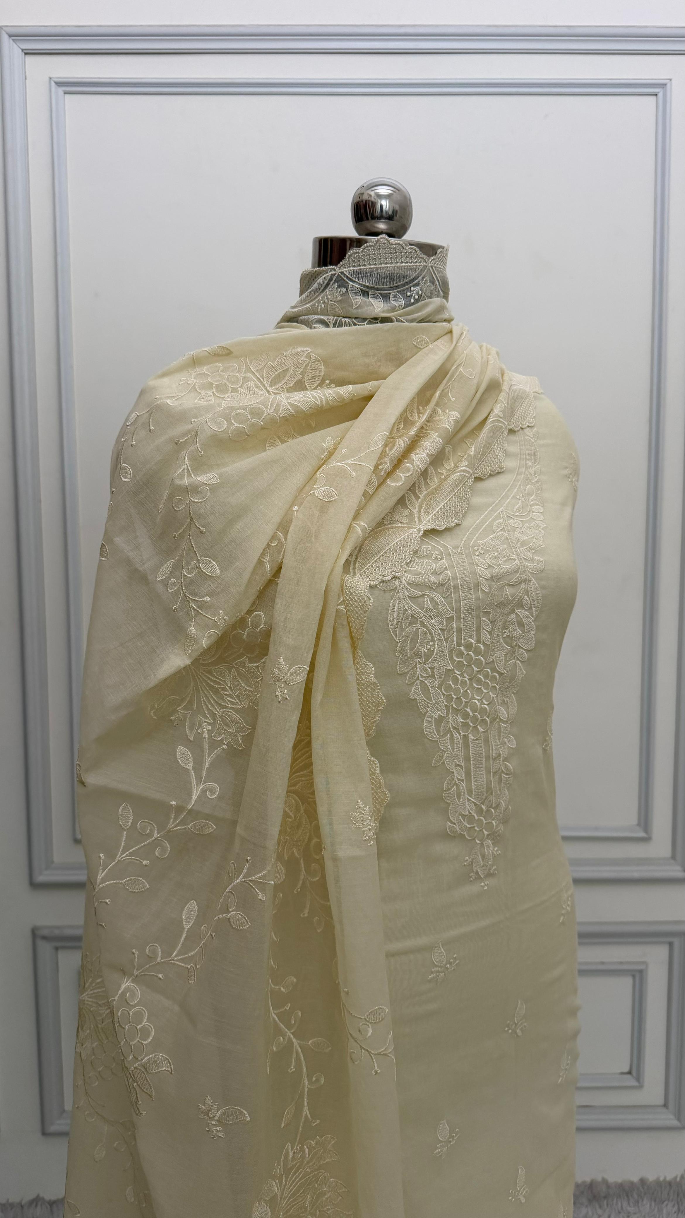 LIGHT YELLOW COTTON MUL 3 PIECE SUIT