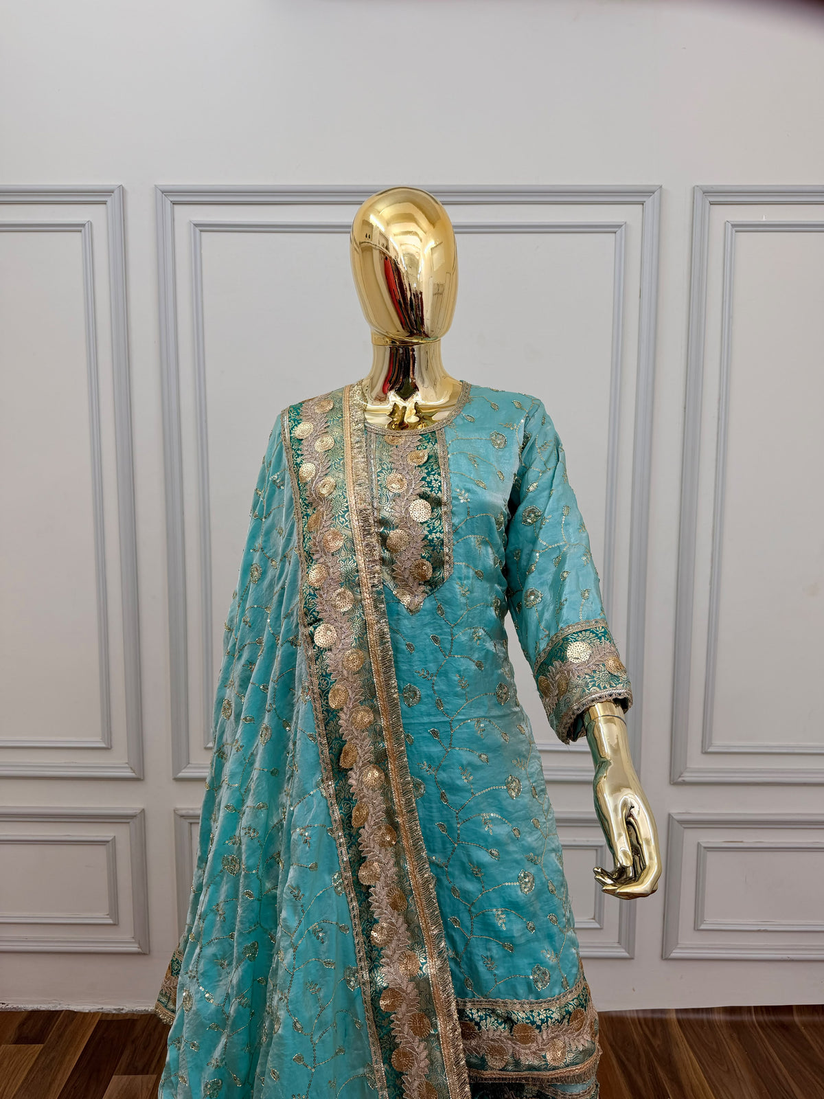 SKY BLUE RAMPURI GHARARA
