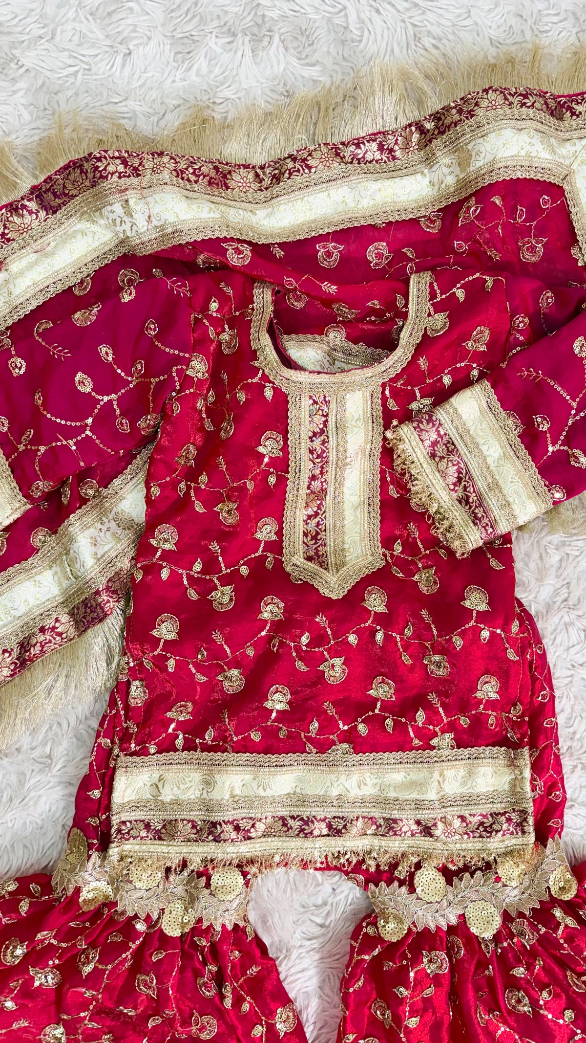 RANI PINK ORGANZA KIDS RAMPURI GHARARA