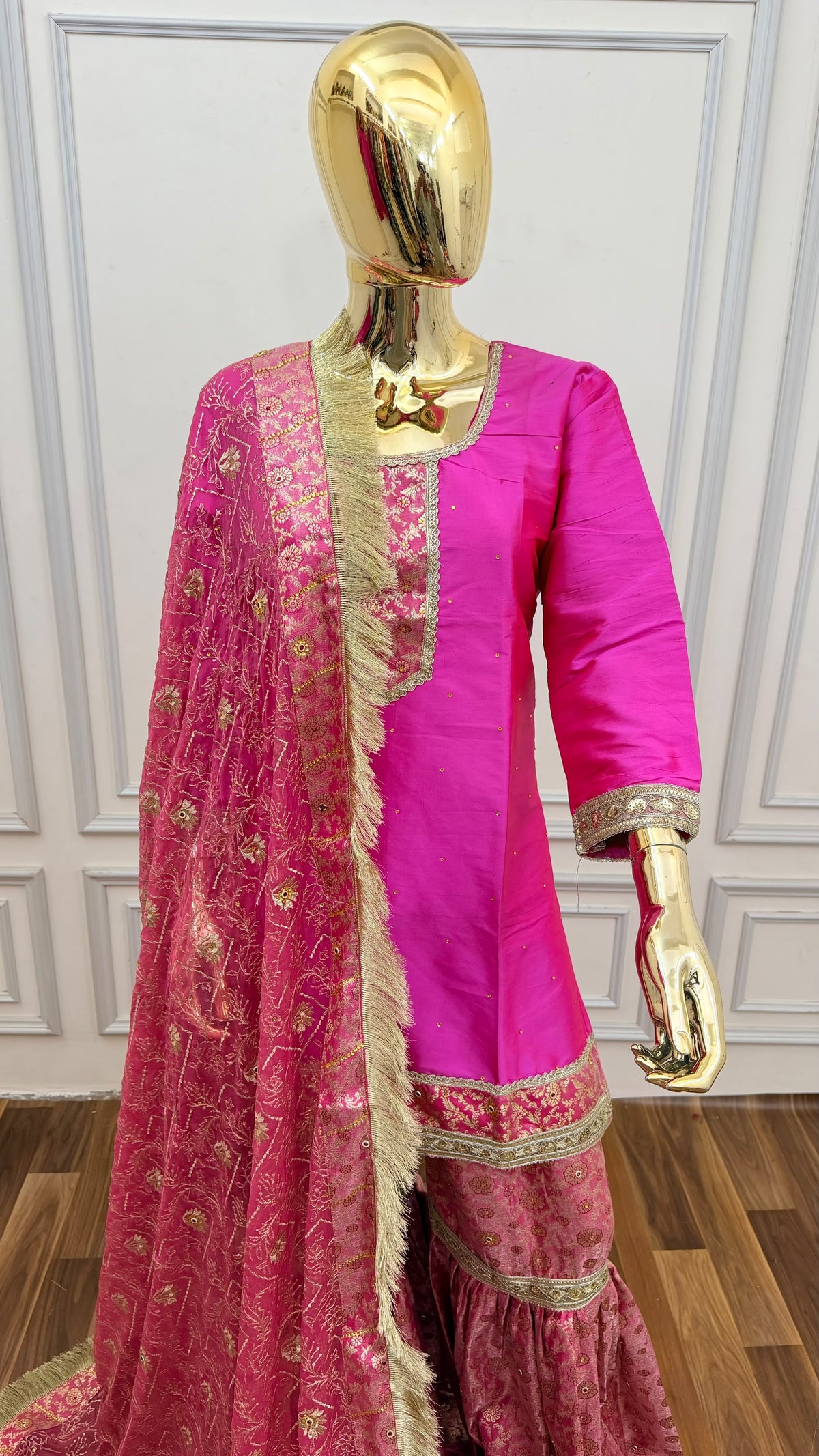 PASTLE PINK PLAN TOP KIMKHAB GHARARA