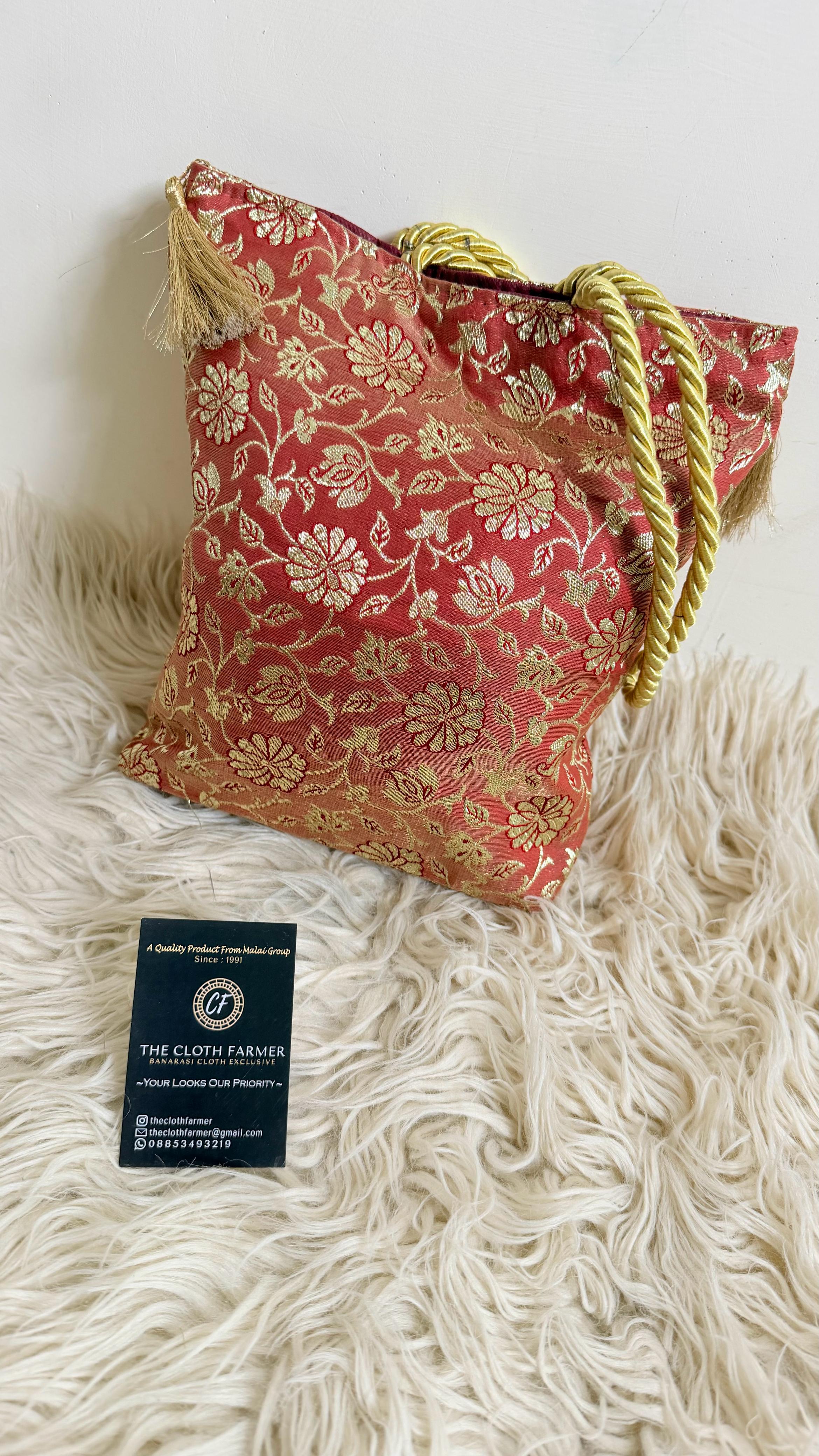 DARK PEACH COLOR BANARASI KIMKHAB POTLI