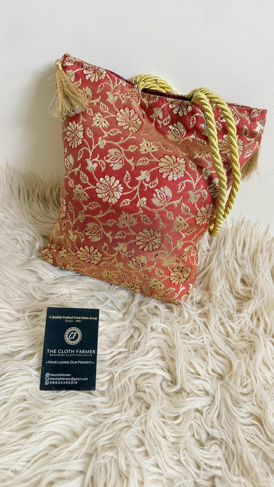 DARK PEACH COLOR BANARASI KIMKHAB POTLI