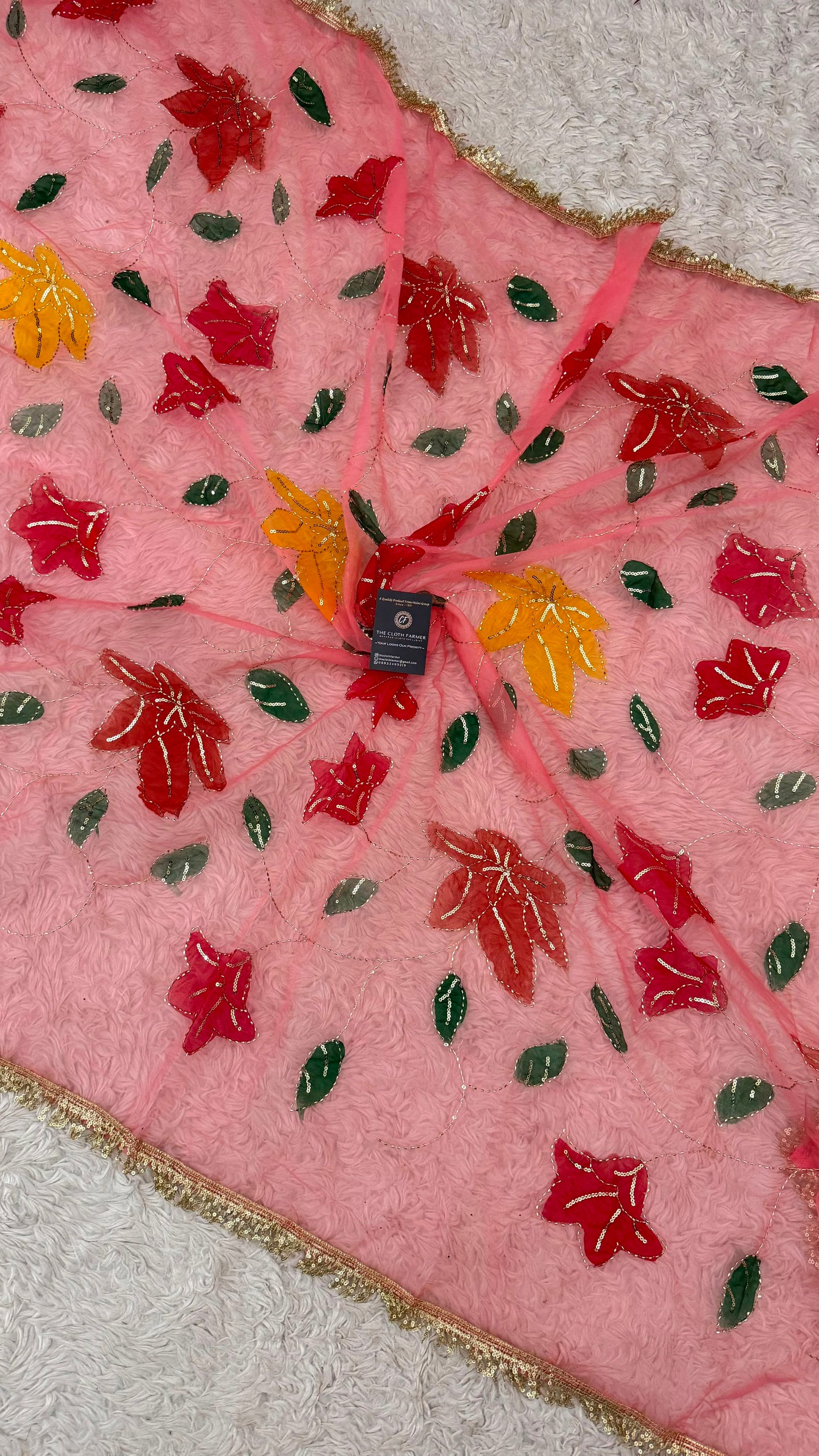 GREEN YELLOW MAROON FLORAL PAINTED DUPATTA
