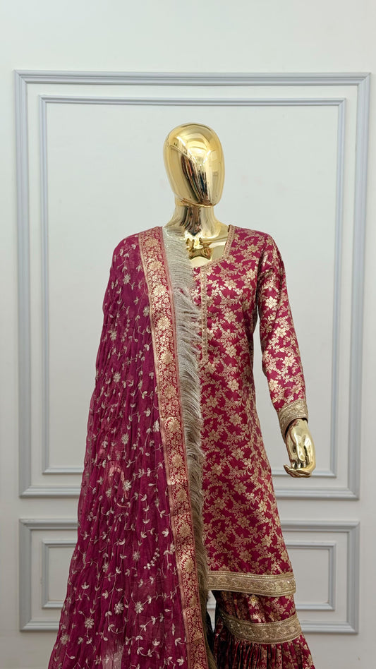 PYAJI TOP GHARARA WITH STONE WORK