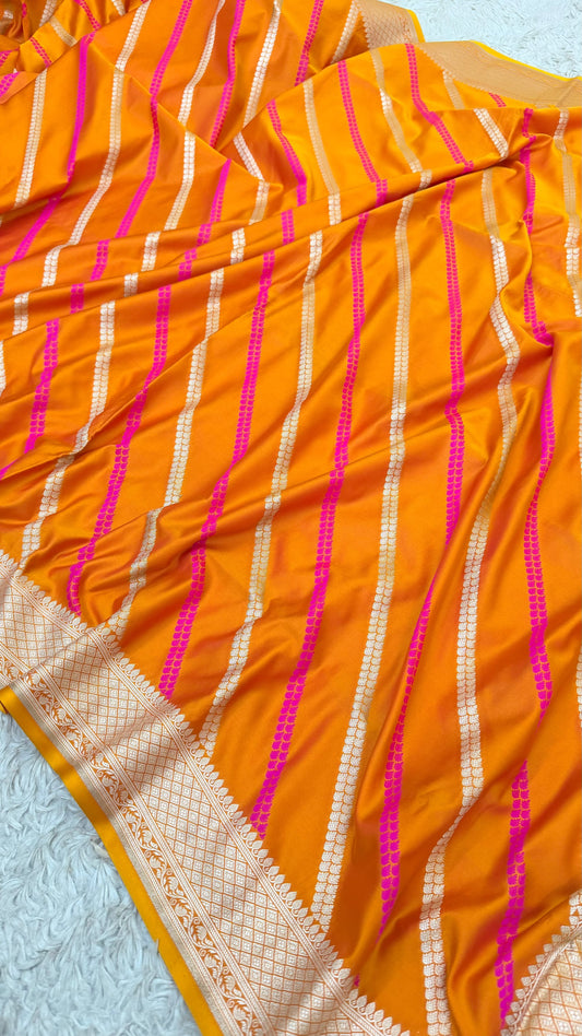 PEACH ORANGE ADA DESIGN MASHRU KATAAN SILK