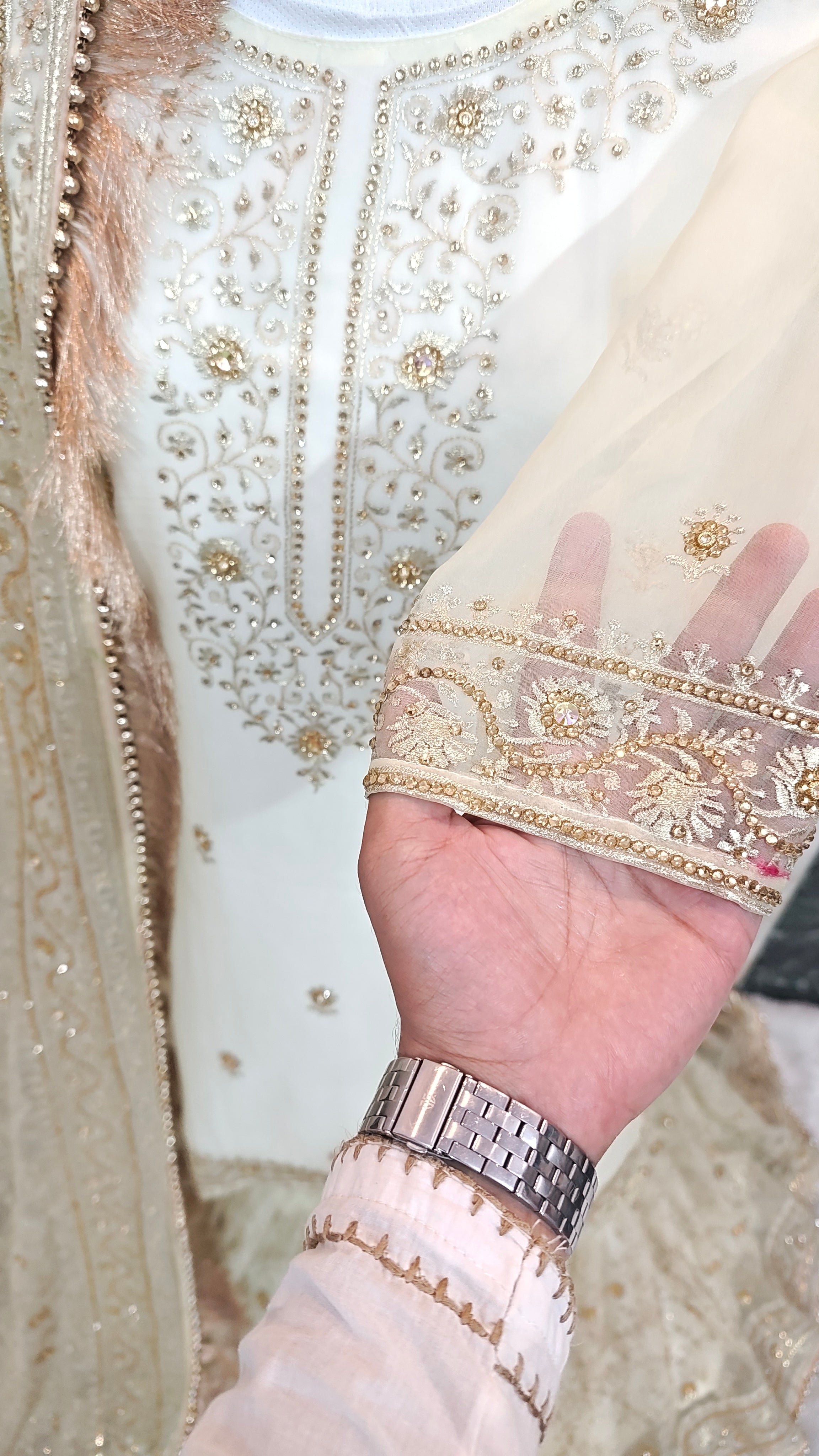 Off white  Jaal Pattern Embroidered Gharara
