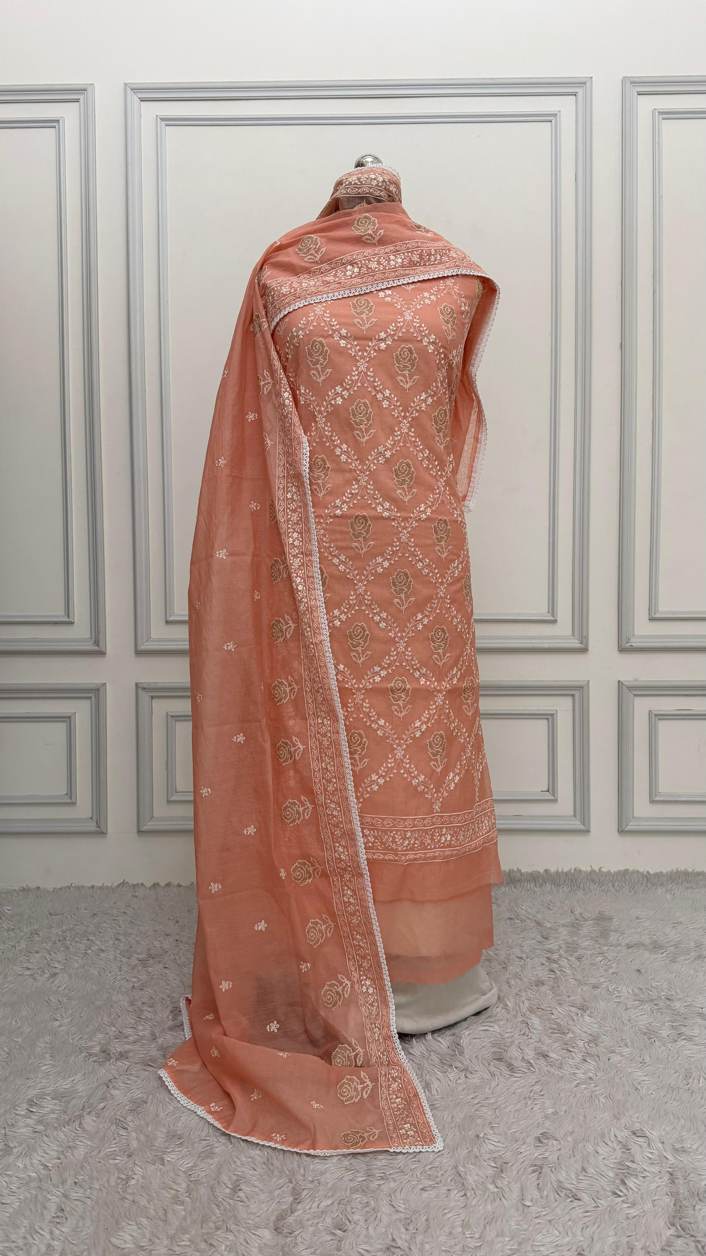 MELON COLOR COTTON MUL 3 PIECE SUIT