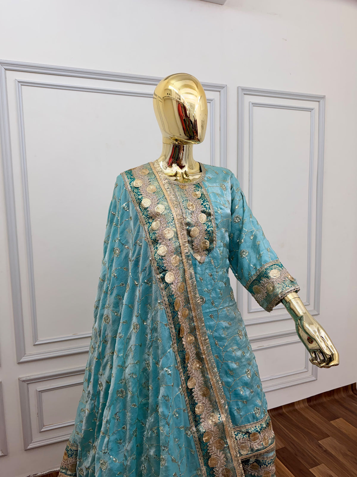 SKY BLUE RAMPURI GHARARA