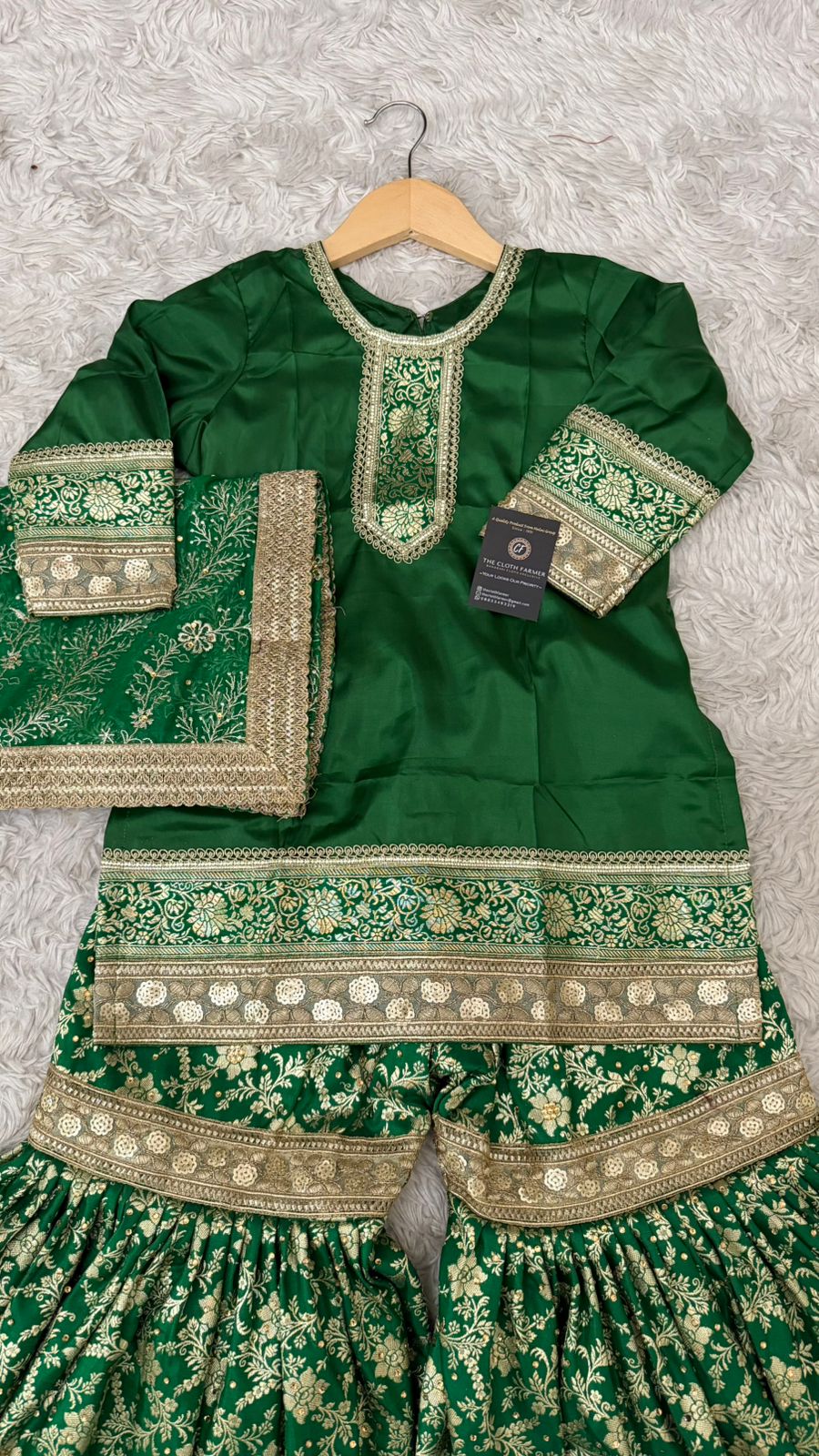 Green kimkhab gharara for little princess