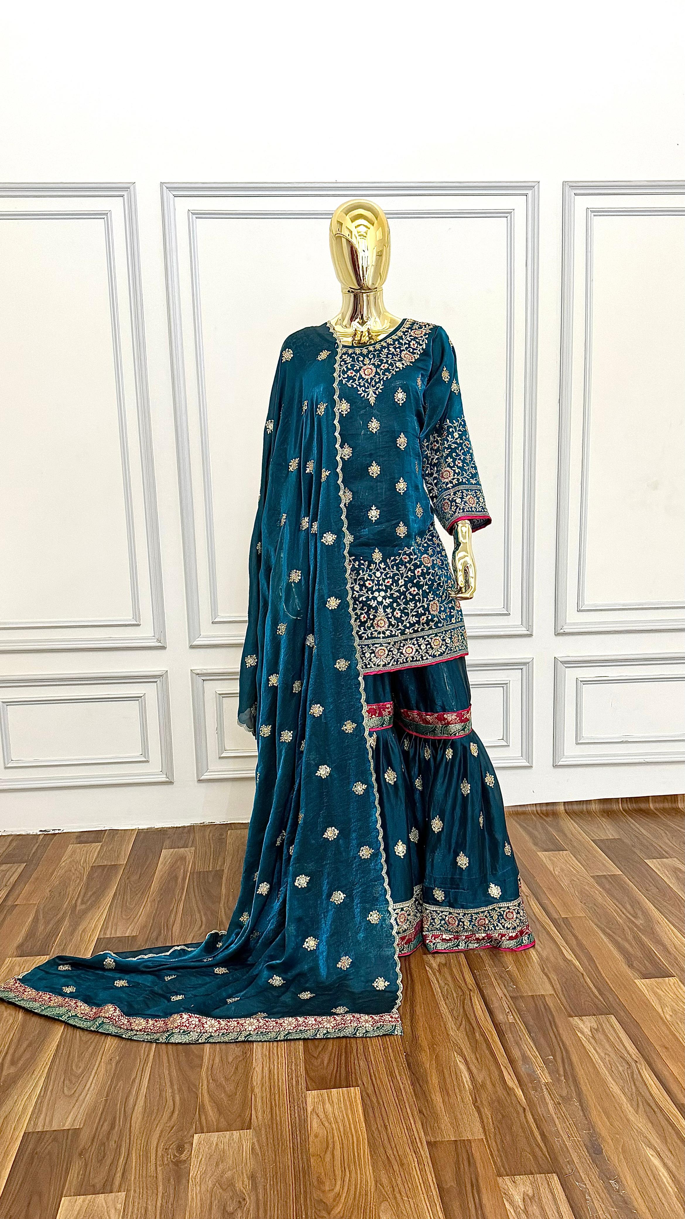 DEEP TEAL MINIMALIST2 GHARARA
