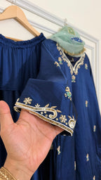 Neavy blue zardozi sharara with floral dupatta