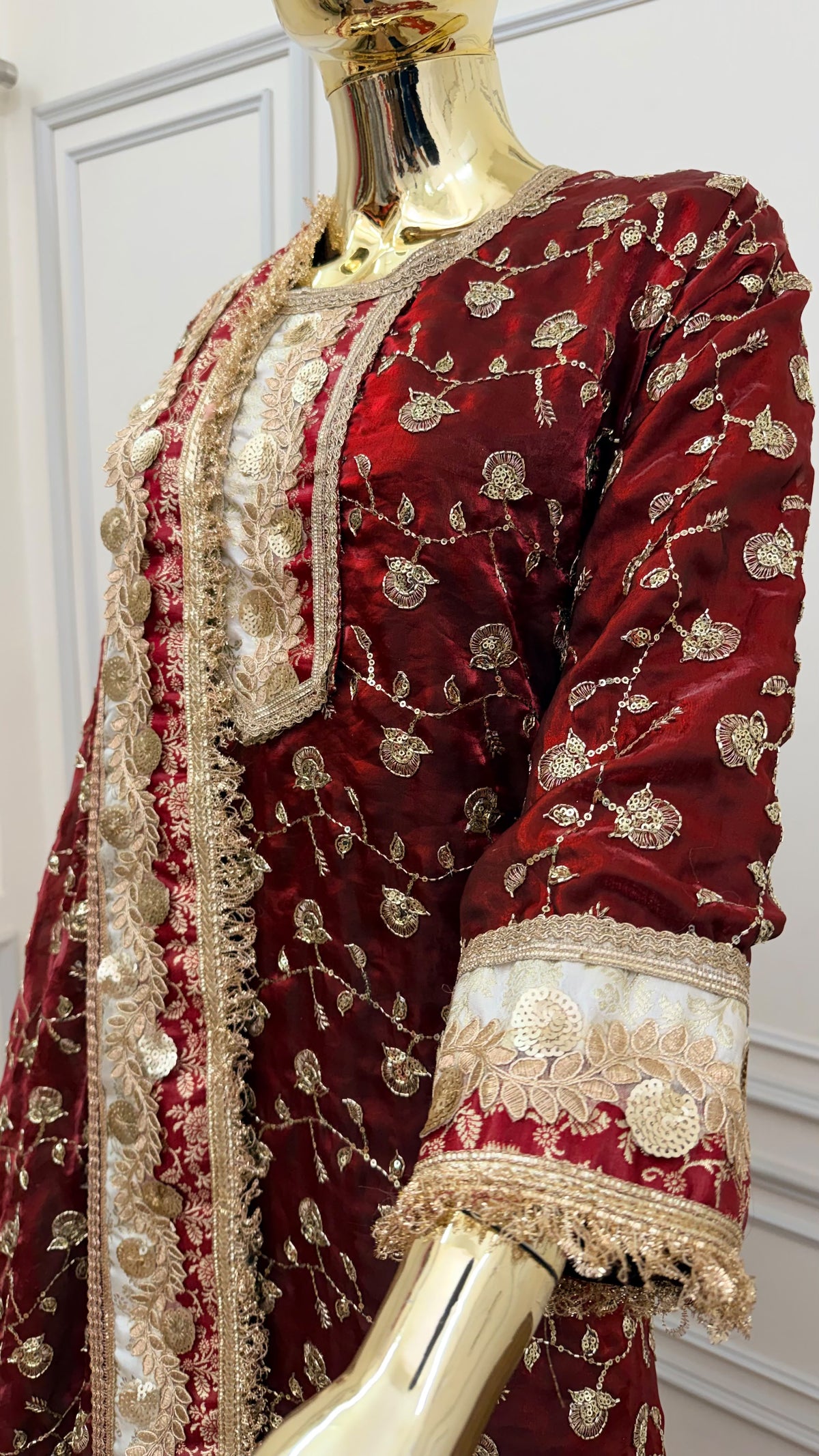 DEEP BLOOD MAROON RAMPURI GHARARA