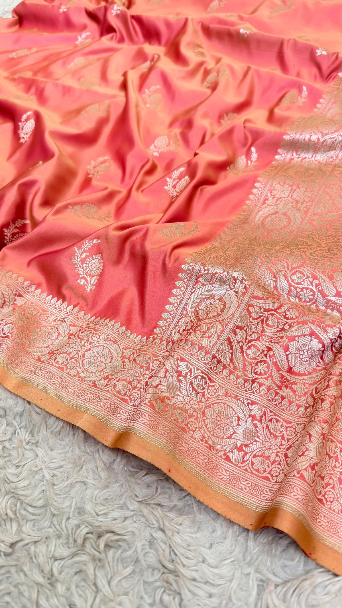 CANDLELIGHT PEACH BUTI MASHRU KATAAN SILK
