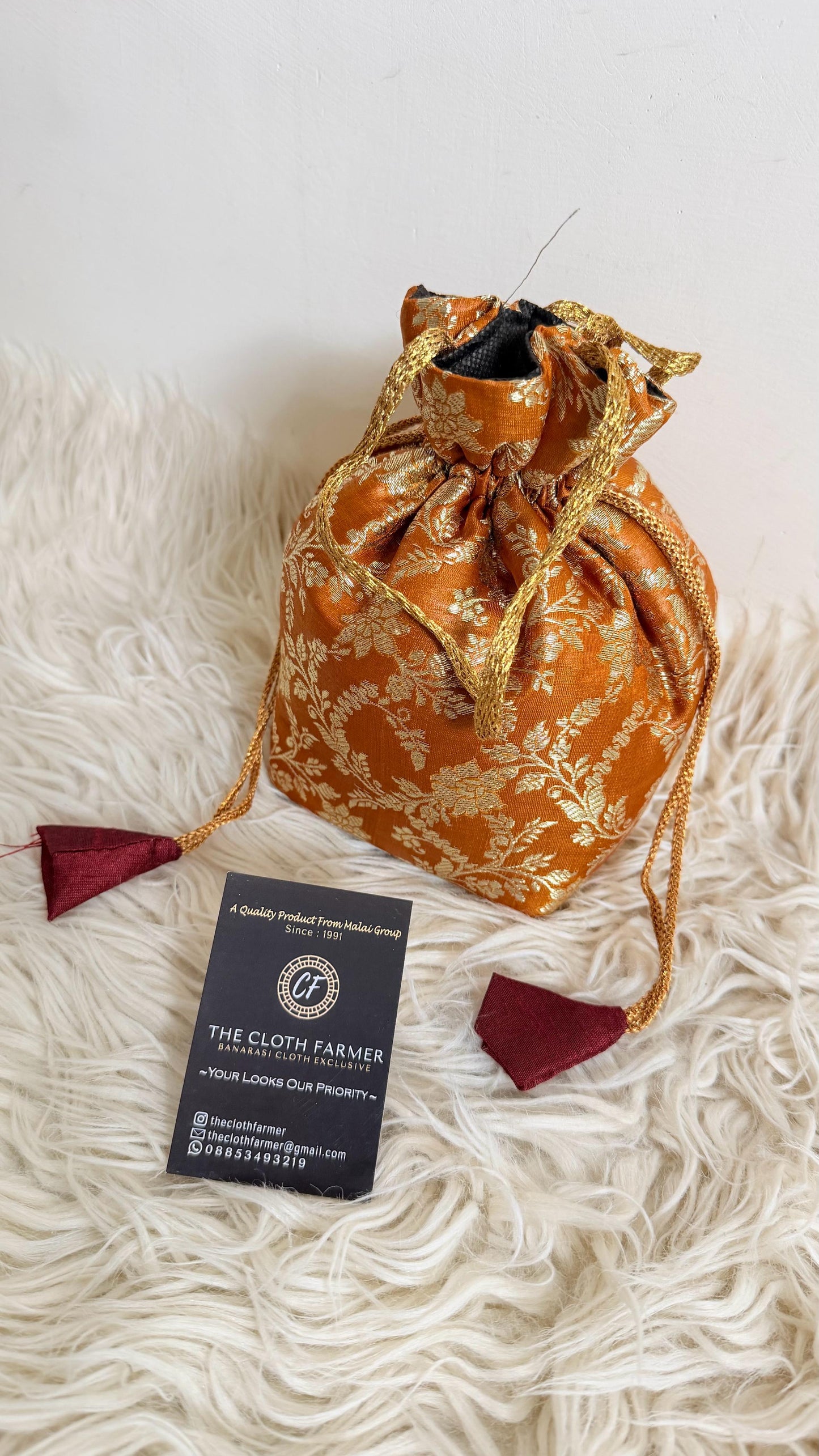 MUSTARD COLOR BANARASI KIMKHAB POTLI