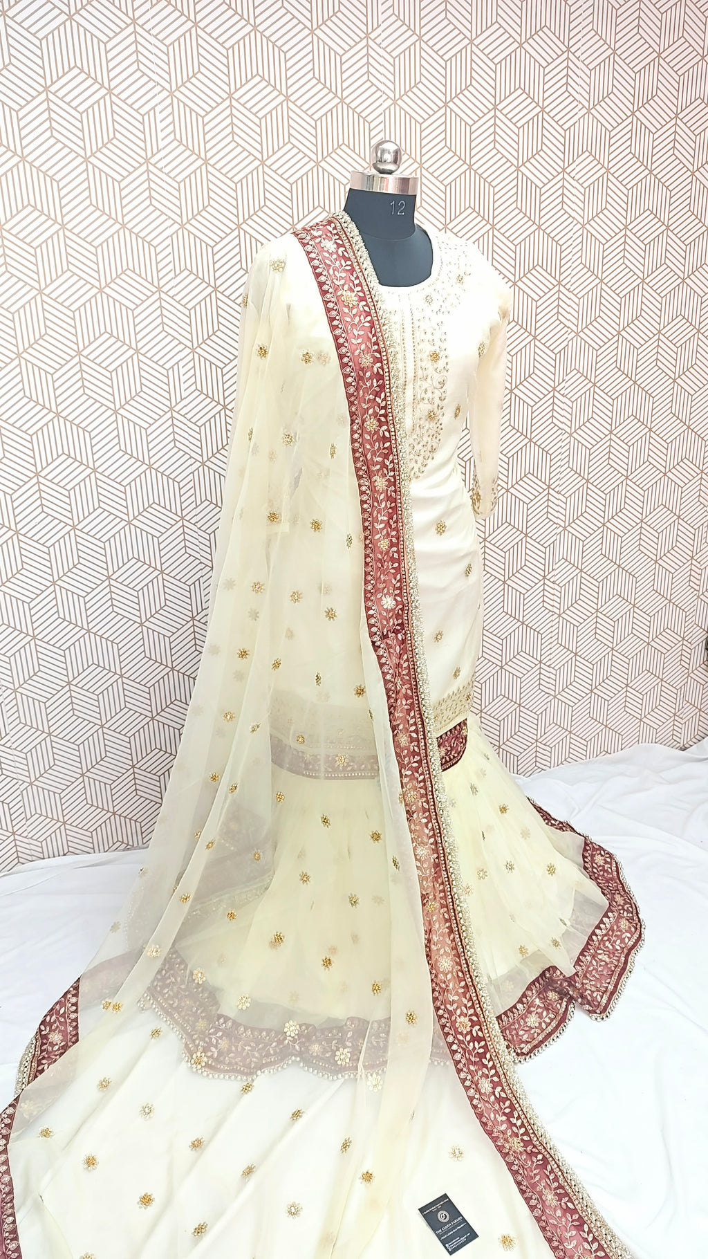 Off white booti Embroidered Gharara